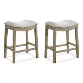 ROME + OAK - Parker Backless Kitchen Counter Stool, Oak, Grey Upholstery, Set of 2 - Reclaimed Oak