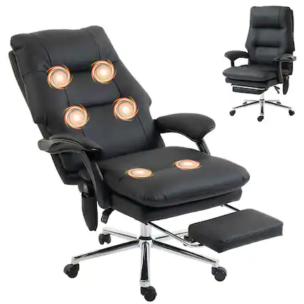 Front. Homcom - Office Chair with 6-Point Vibration - Black.