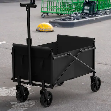 Front. Oumilen - Small Black Foldable Outdoor Utility Wagon Garden Cart - Black.