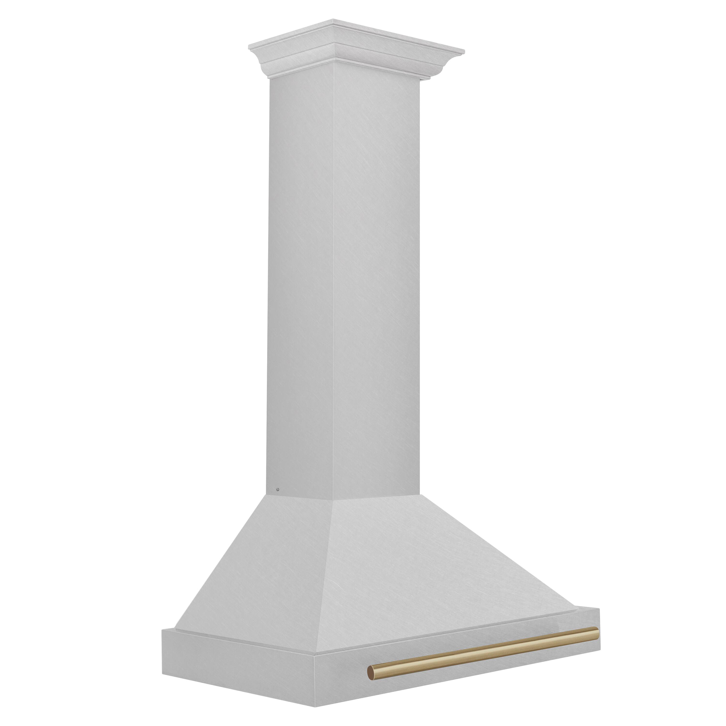 Left. ZLINE - ZLINE Autograph Edition 30 in. Convertible Satin Stainless Steel Wall Mount Range Hood with Champagne Bronze Handle - Stainless steel.