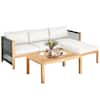 Front. Costway - Costway 3PCS Patio Acacia Wood Sofa Furniture Set Thick Cushion W/Nylon Rope Armrest - White.