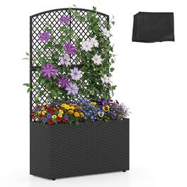 Gymax - 49'' Raised Garden Bed w/ Trellis Wicker Planter Box w/ Privacy Screen - Black