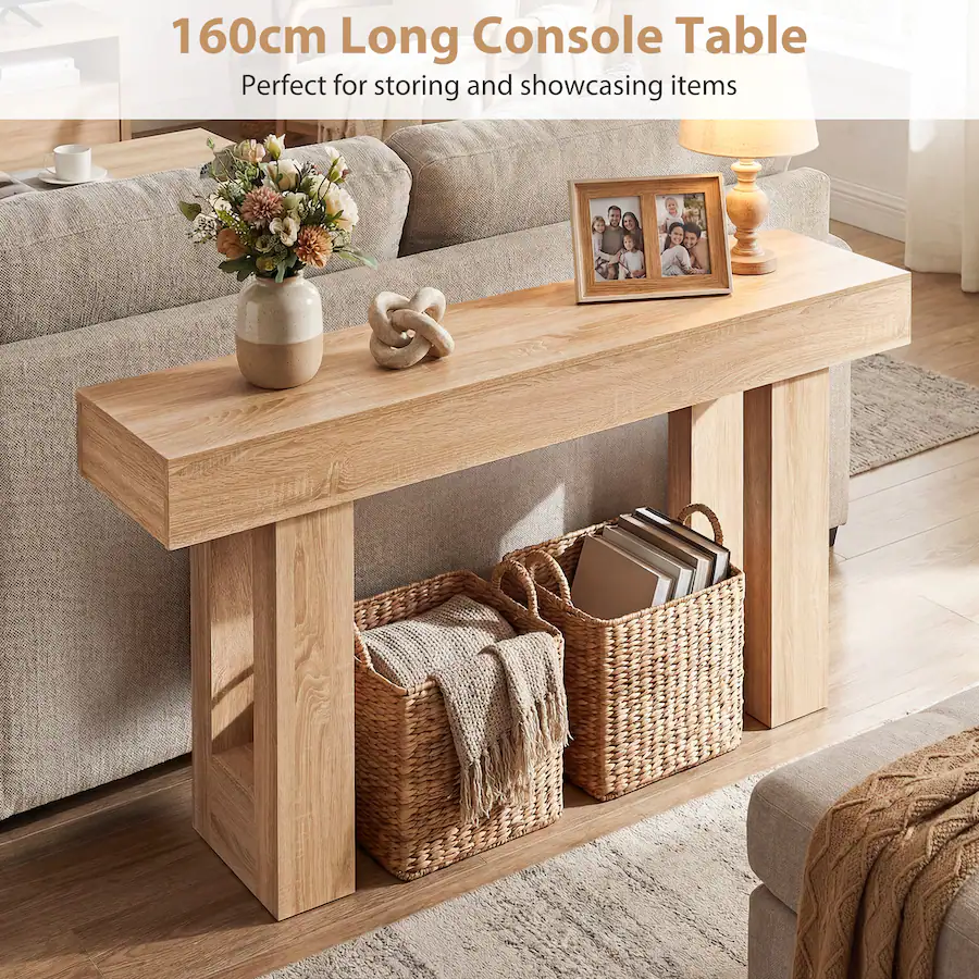 Costway Long Console Table, Farmhouse Entryway Table with Storage ...