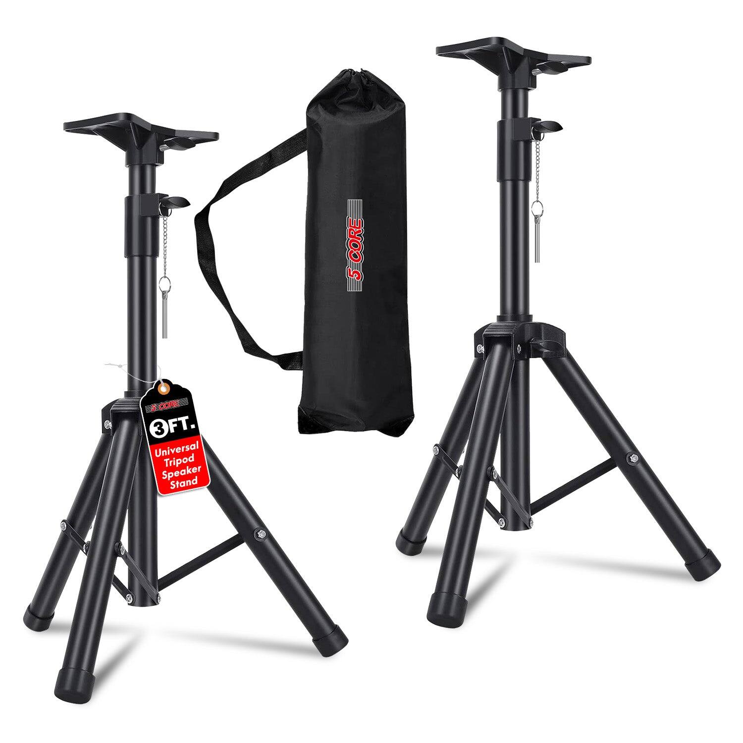 5 CORE - Speaker Stand 3Ft Adjustable Heavy Duty PA DJ Tripod Studio Monitor Stands w 35mm Insert - Black