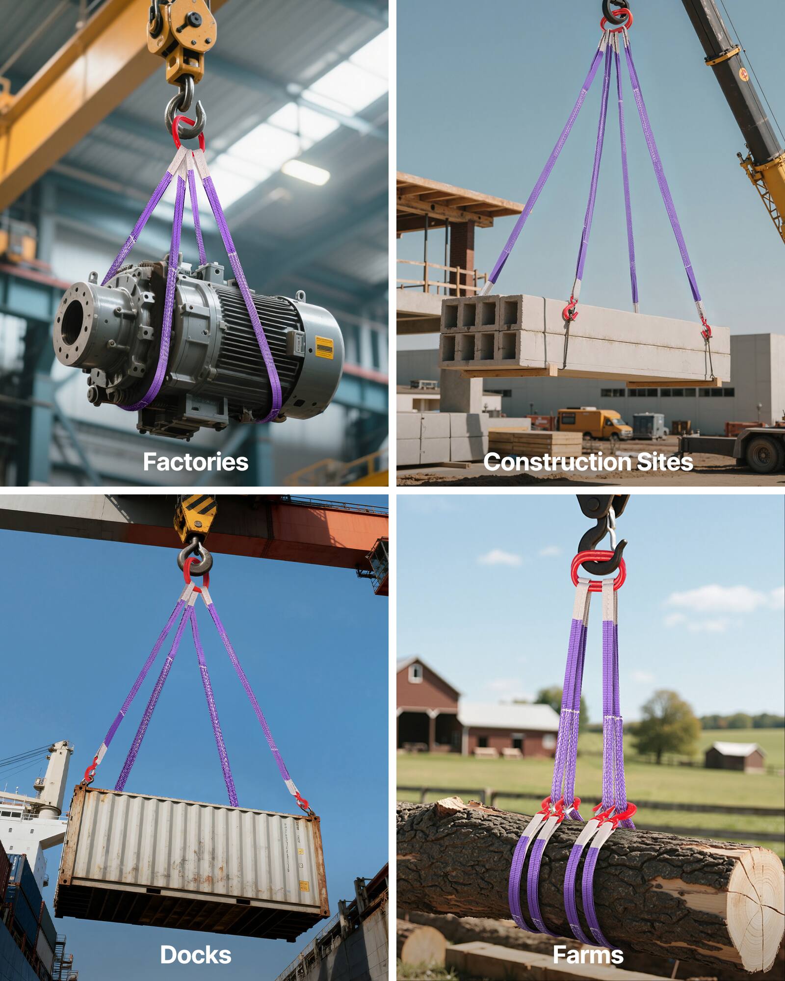 Factories  
Construction Sites  
Docks  
Farms