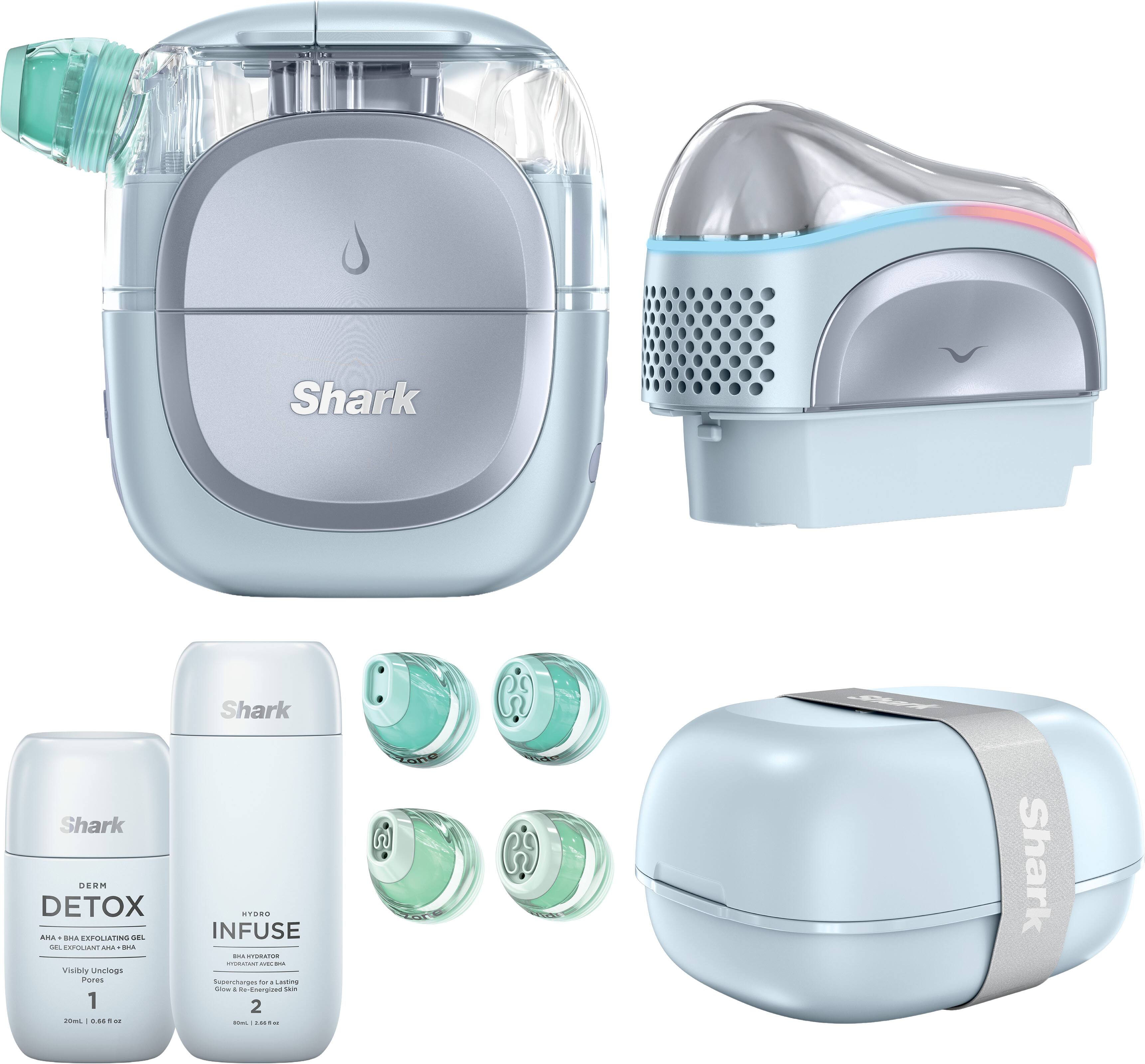 Shark DERM DETOX  
AHBA - AHA EXFOLIATING GEL  
Visibly Unclogs Pores  
20ml / 0.68 fl oz  

Shark HYDRO INFUSE  
BHA - BHA EXFOLIATING GEL  
Glow-R-Restored Skin  
100ml / 3.38 fl oz  

Shark