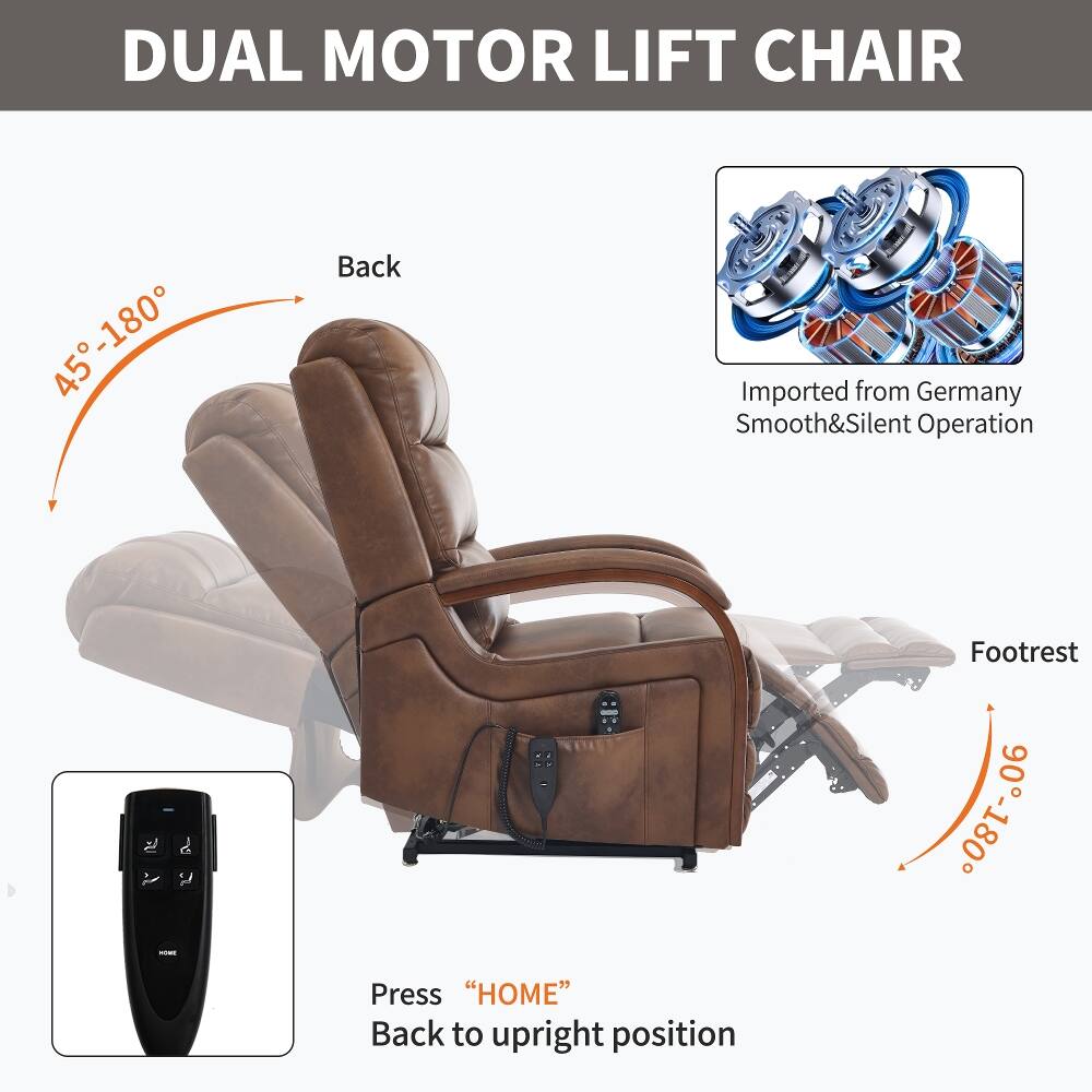 DUAL MOTOR LIFT CHAIR

45°-180°

Back

Imported from Germany
Smooth&Silent Operation

Press "HOME"
Back to upright position

Footrest 90°-180°