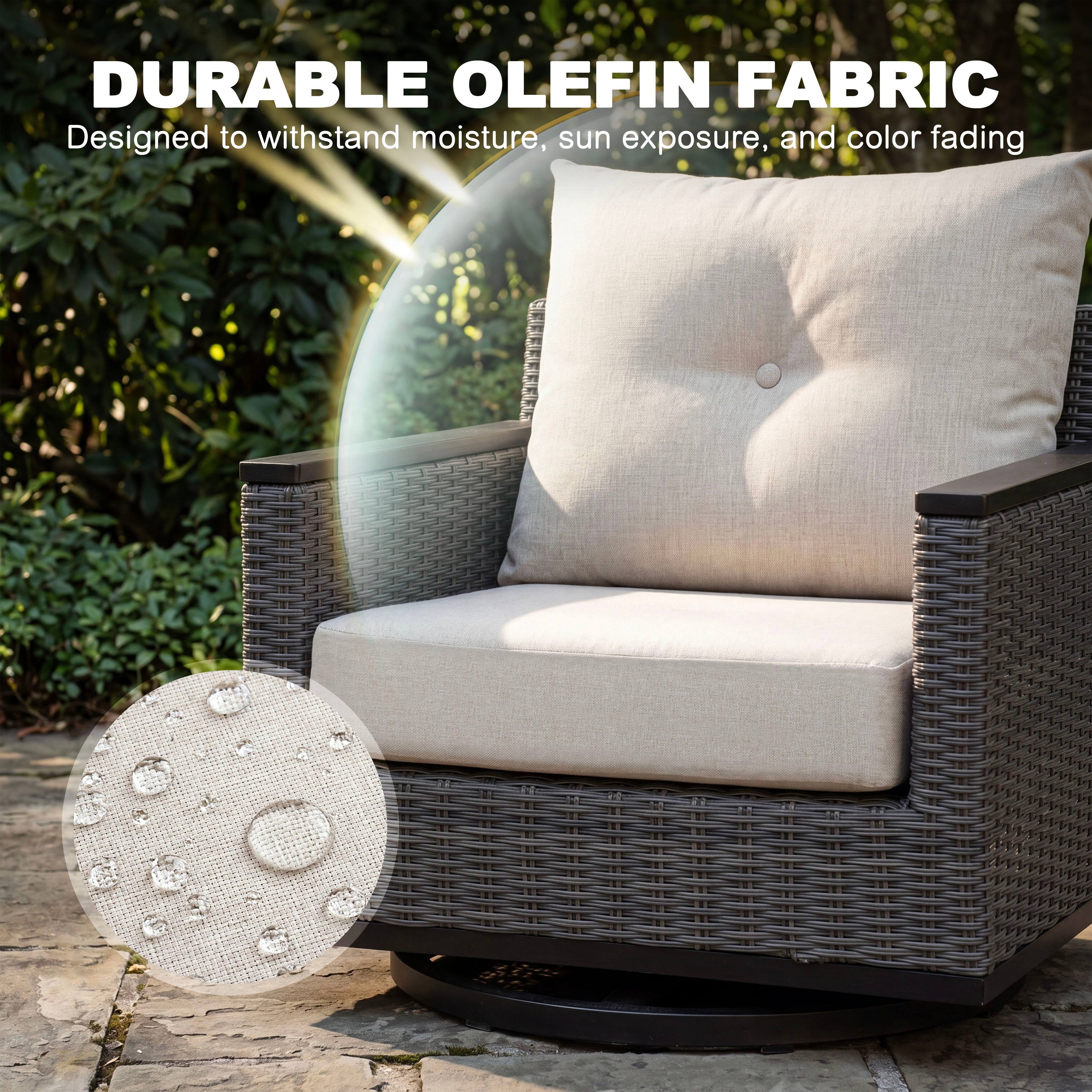 DURABLE OLEFIN FABRIC  
Designed to withstand moisture, sun exposure, and color fading
