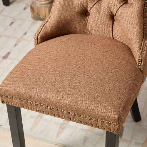 Alt View 4. LUCKY ONE - Assembled Tufted Linen Dining Chair Set of 2 with Wood Legs Nailhead Trim High Back - Coffee.