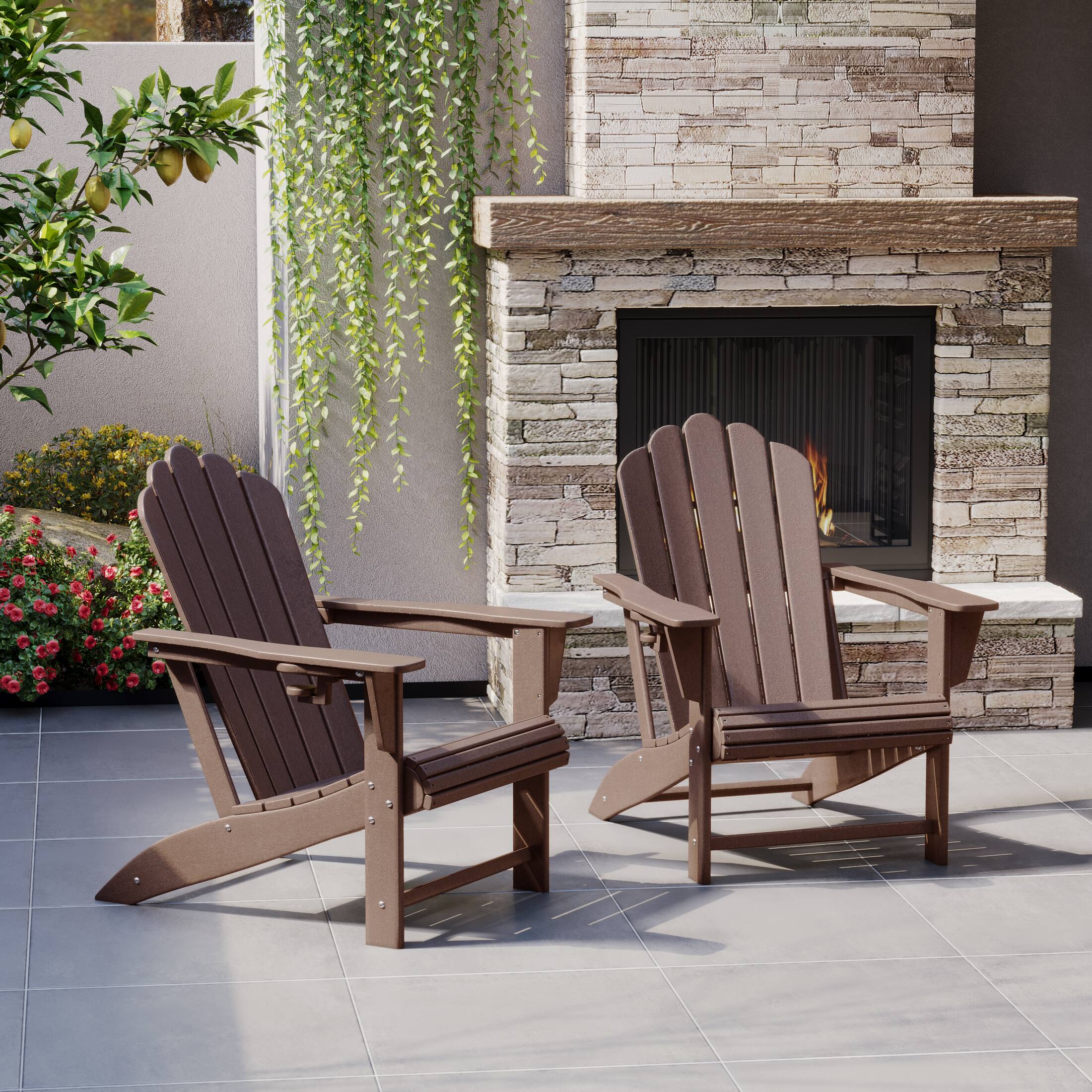 Angle. WestinTrends - WestinTrends Highland Outdoor Patio HDPE Adirondack Chairs With Cup Holders (Set of 2) - Dark Brown.