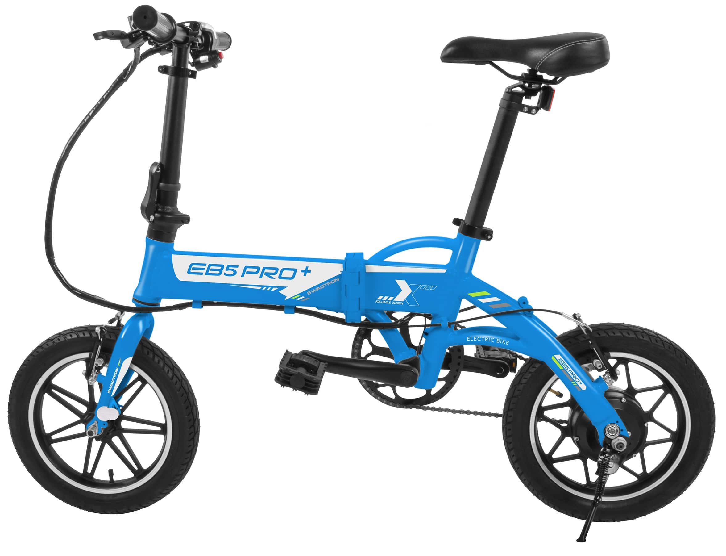 Front. Swagtron - EB-5 Plus Electric Bike w/ 16-mile Max Operating Range & 15 mph Max Speed - Blue.