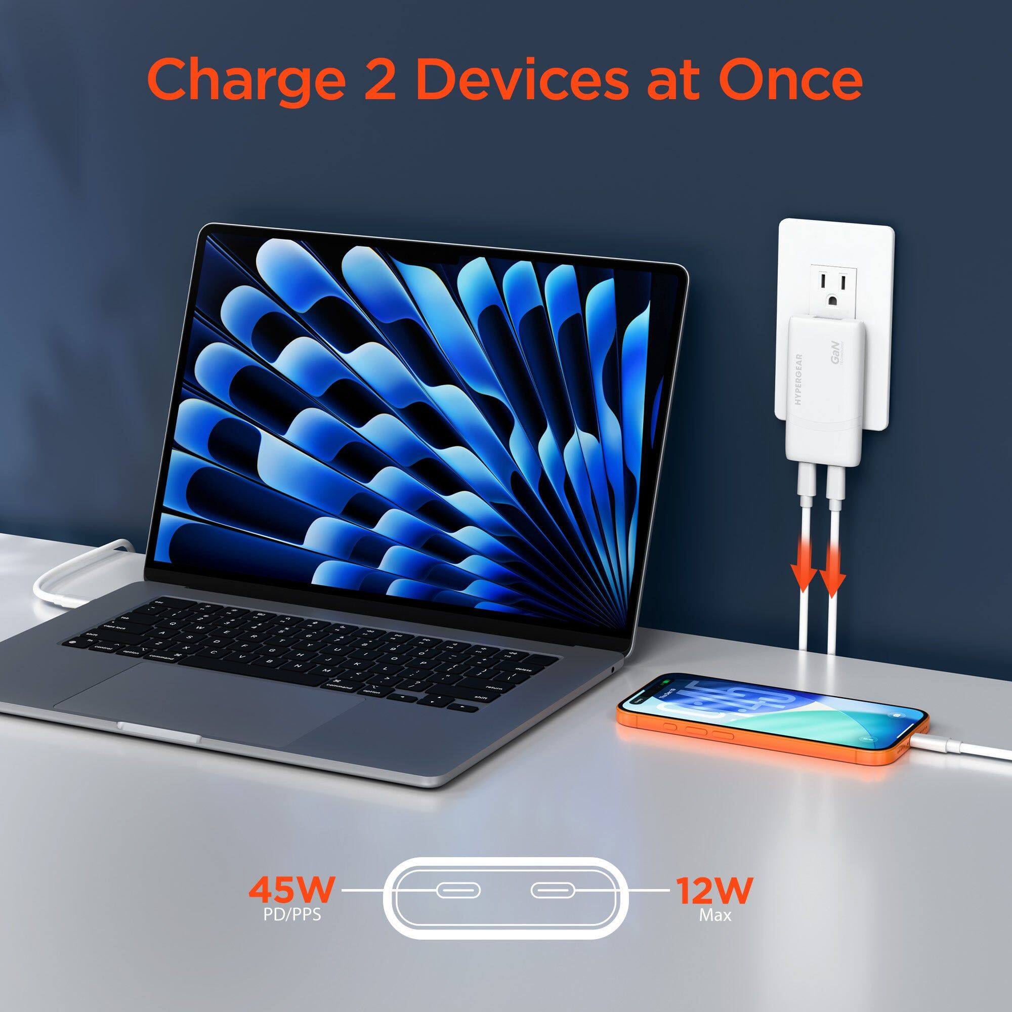 Charge 2 Devices at Once  
HYPEROAR Ga/y  
45W PD/PPS 12W Max