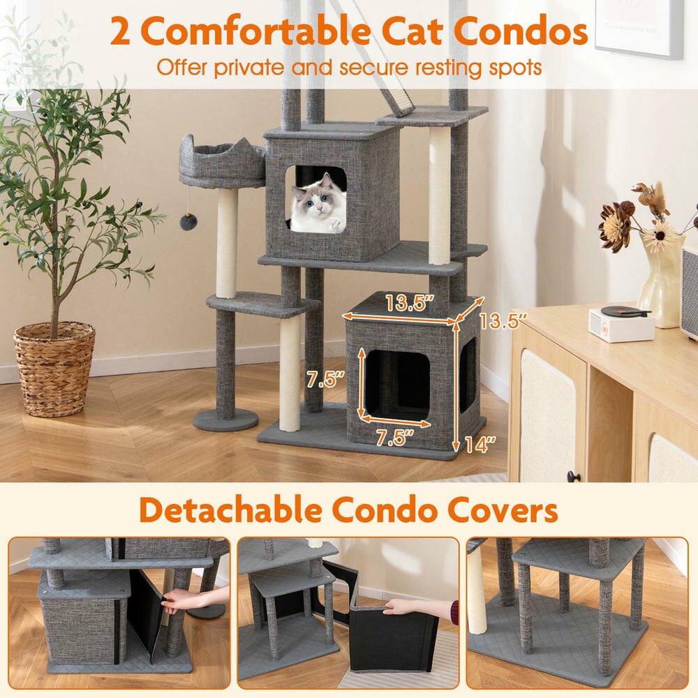 2 Comfortable Cat Condos  
Offer private and secure resting spots  

13.5" x 13.5" x 7.5" x 7.5" x 14"  

Detachable Condo Covers