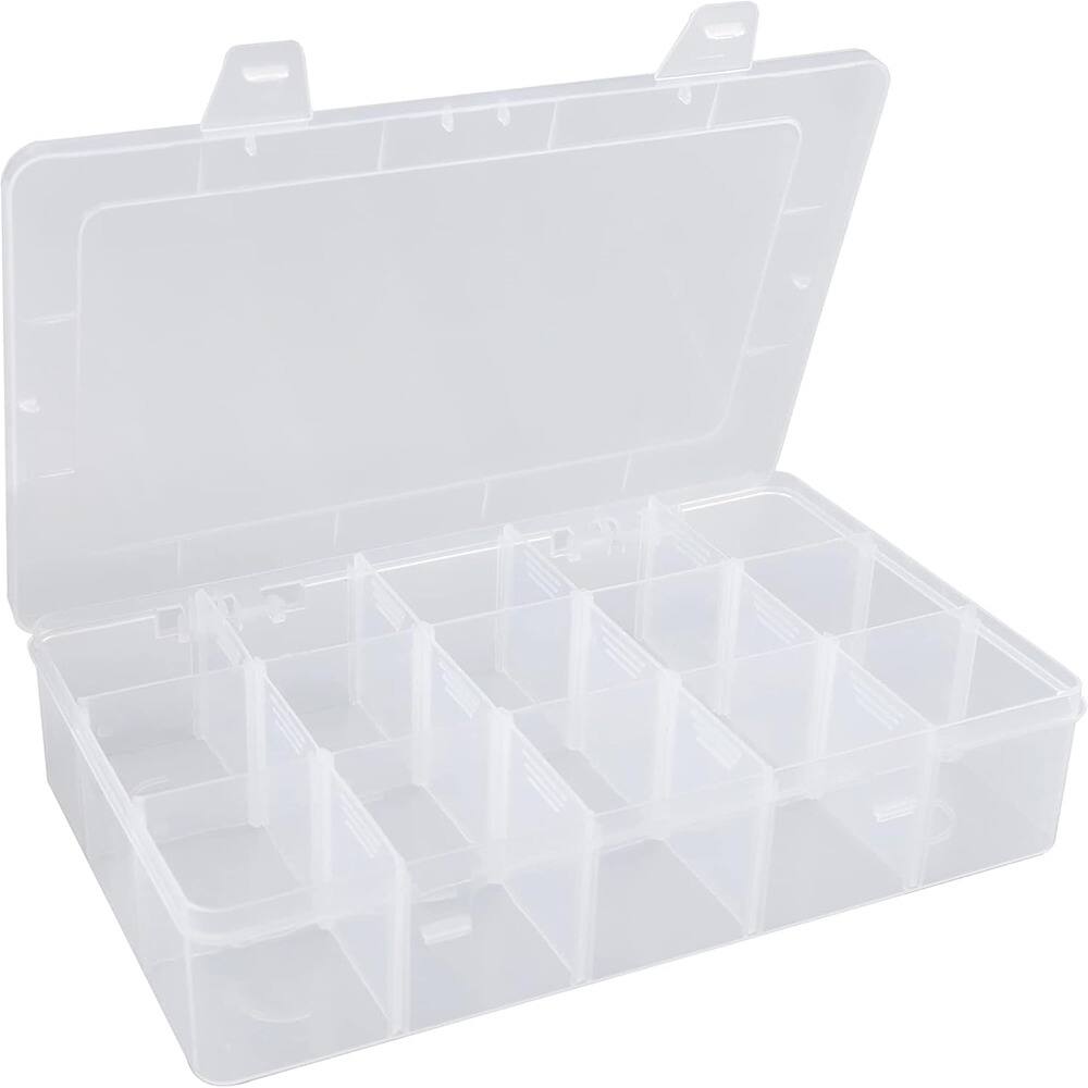 Front. RTMB - Bead Organizer, 15 Large Grids, Clear Snack Box Container, Plastic - 15 Large Grids.