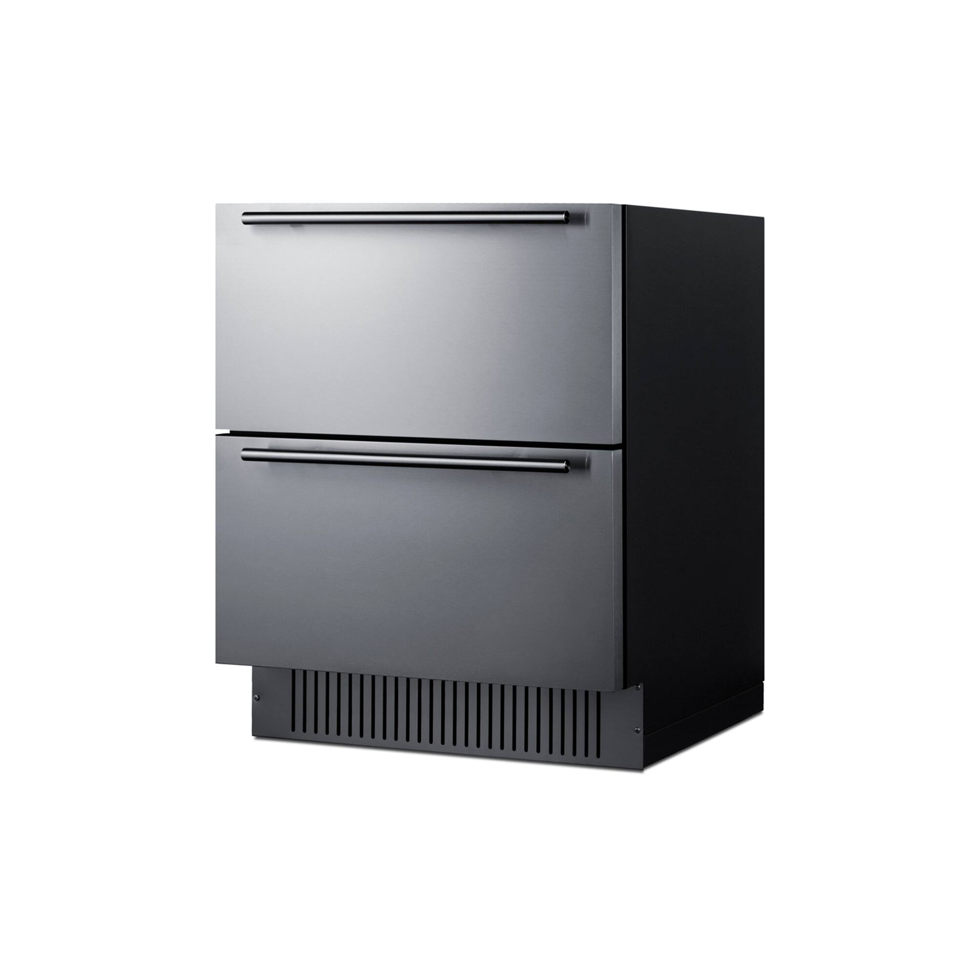 Angle. SUMMIT - 27" wide built-in undercounter ADA height 2-drawer outdoor all-refrigerator - Steel.