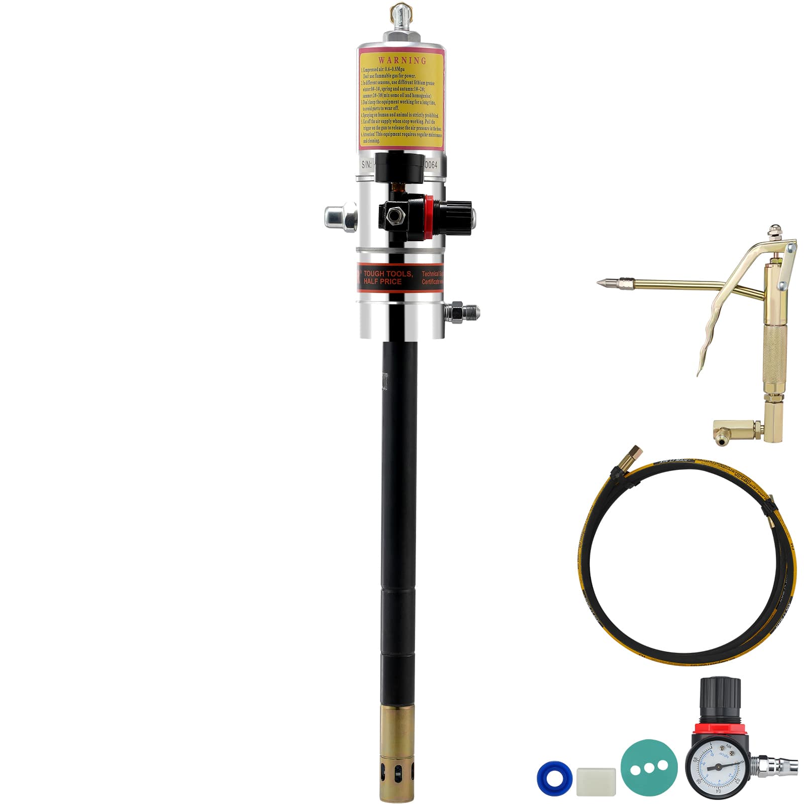 VEVOR - Grease Pump, 50:1 Pressure Ratio Air Operated Grease Pump with 13 ft High Pressure Hose and Grease Gun