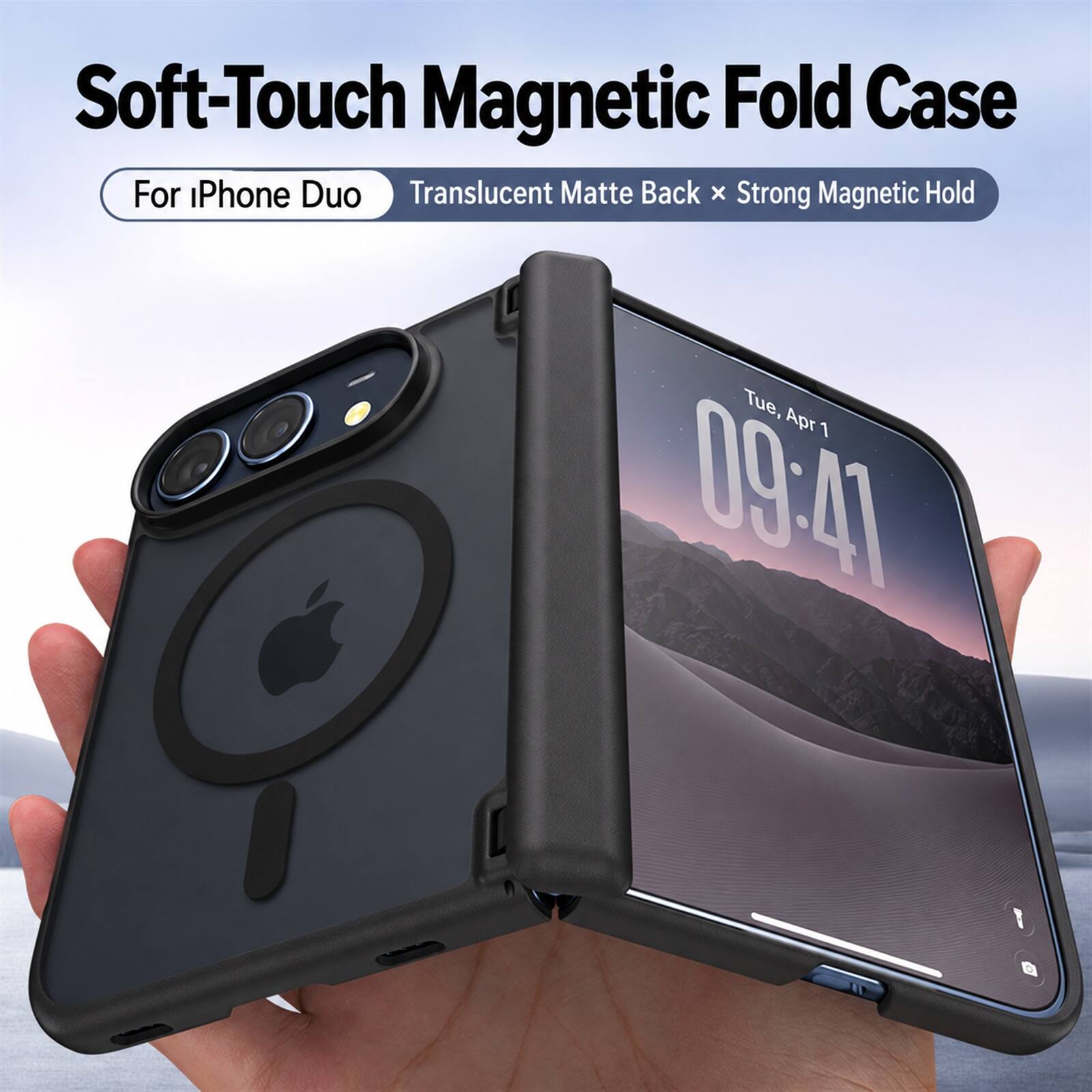 Soft-Touch Magnetic Fold Case For iPhone Duo Translucent Matte Back x Strong Magnetic Hold