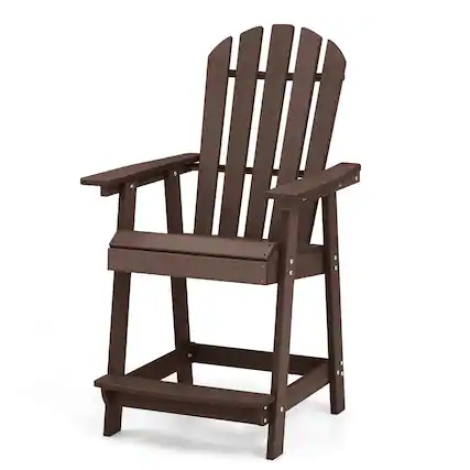 Front. Gymax - Gymax Tall Bar Stool HDPE Chair w/ Armrest Footrest Home Indoor Outdoor Patio Brown - Brown.