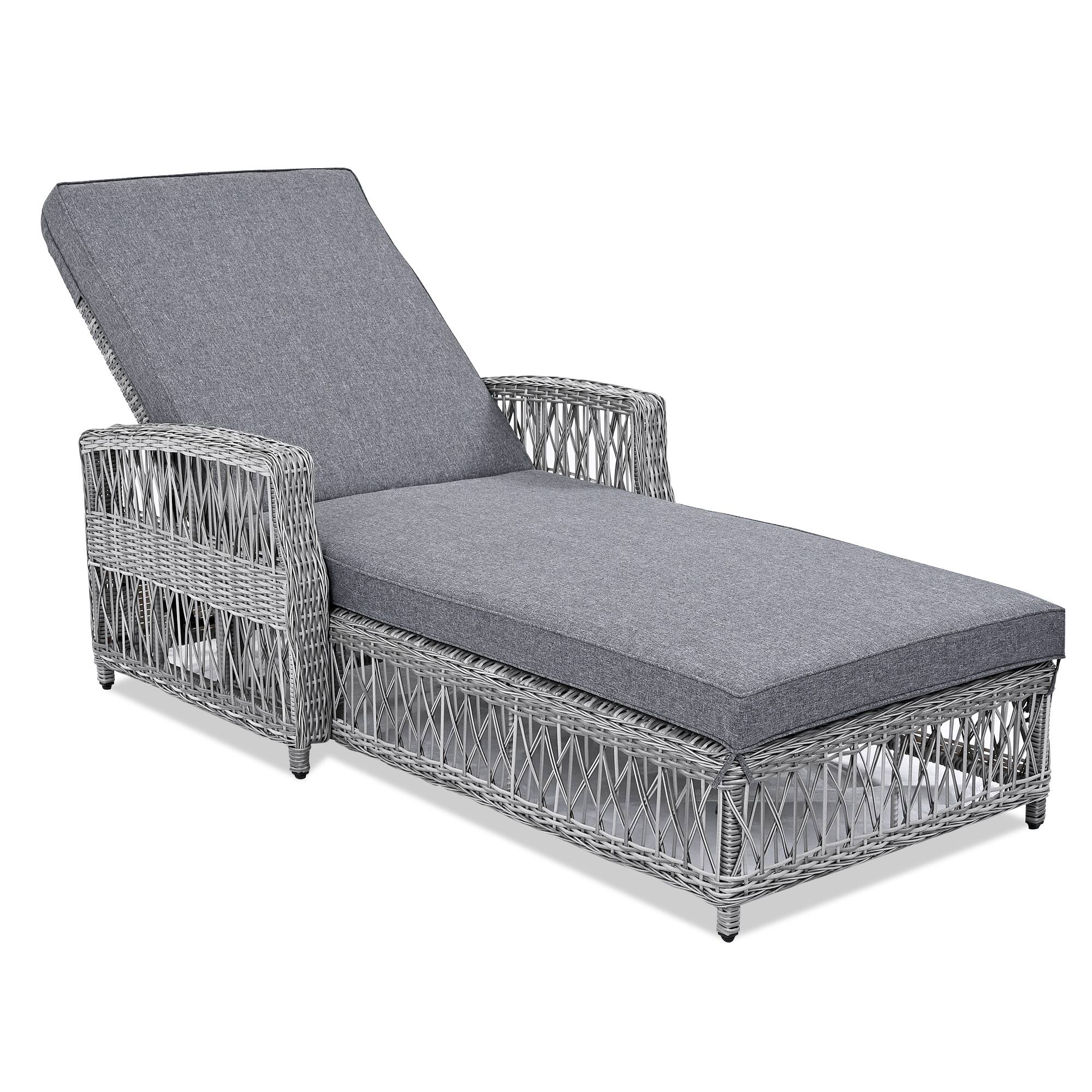 Front. Mondawe - Wicker Long Reclining Chaise Patio Adjustable Recliner with Soft Removable Cushions - Grey.