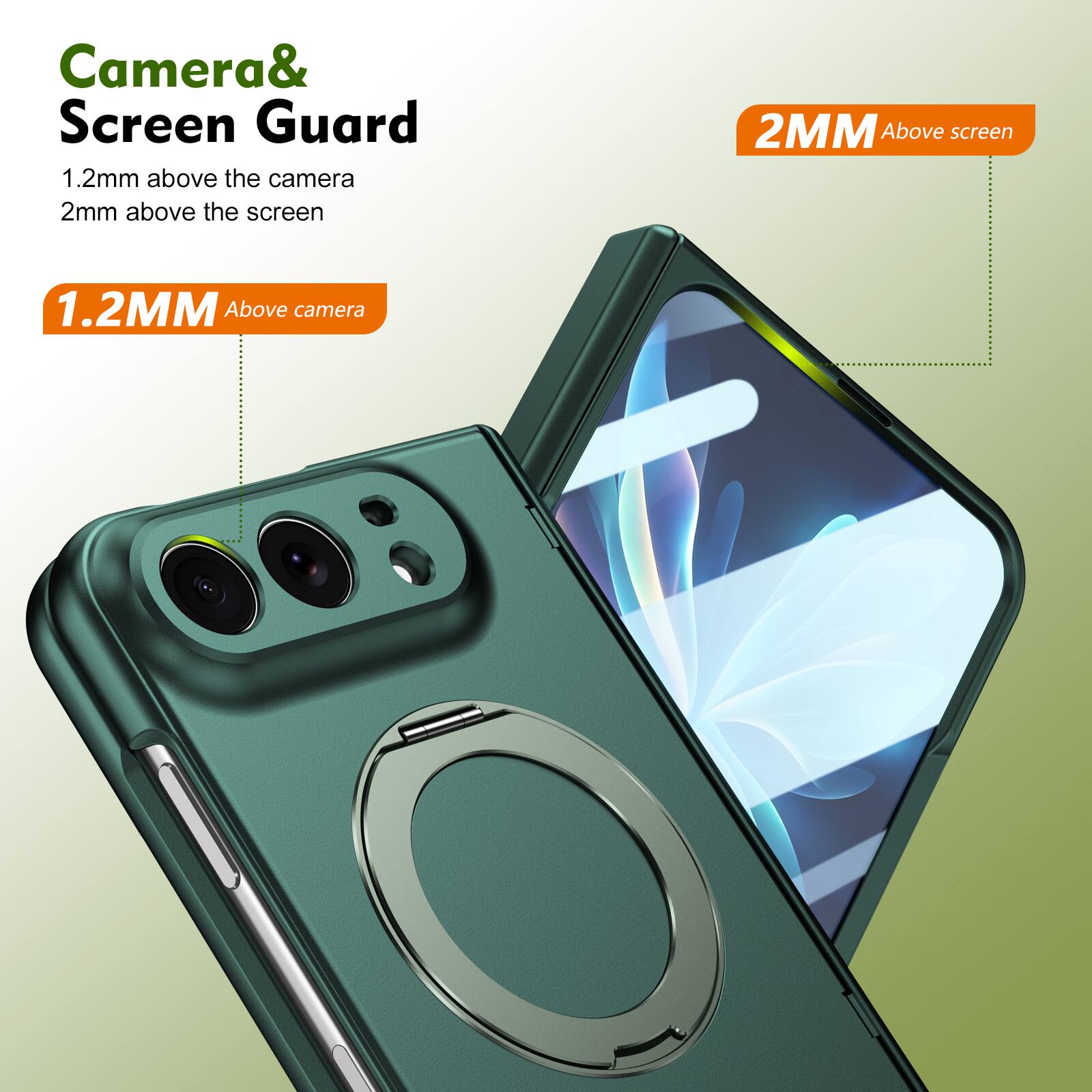 Camera& Screen Guard  
1.2mm above the camera  
2mm above the screen  

1.2MM Above camera  
2MM Above screen