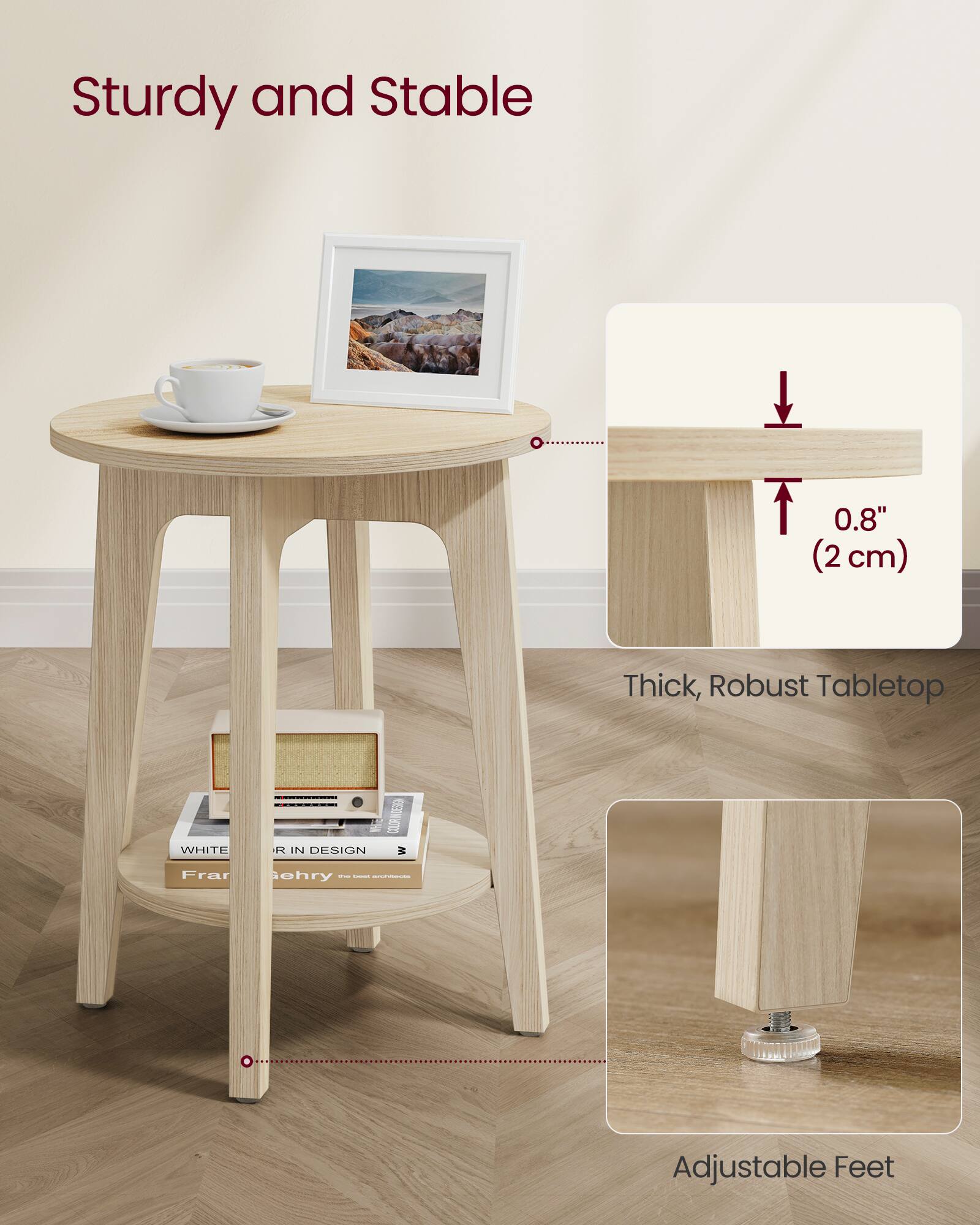 Sturdy and Stable

0.8" (2 cm) Thick, Robust Tabletop

Adjustable Feet