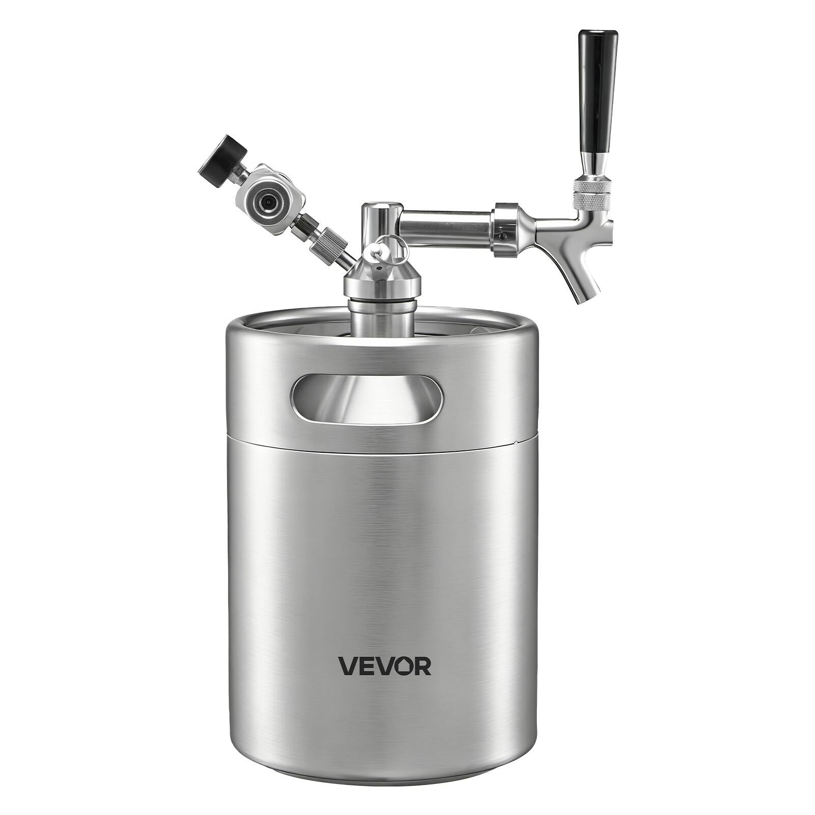 Alt View 5. VEVOR - 128oz Mini Keg, Pressurized Growler Tap System, 304 Stainless Steel Beer Kit, with Co2 Regulator, Self-Closing Faucet - Silver.