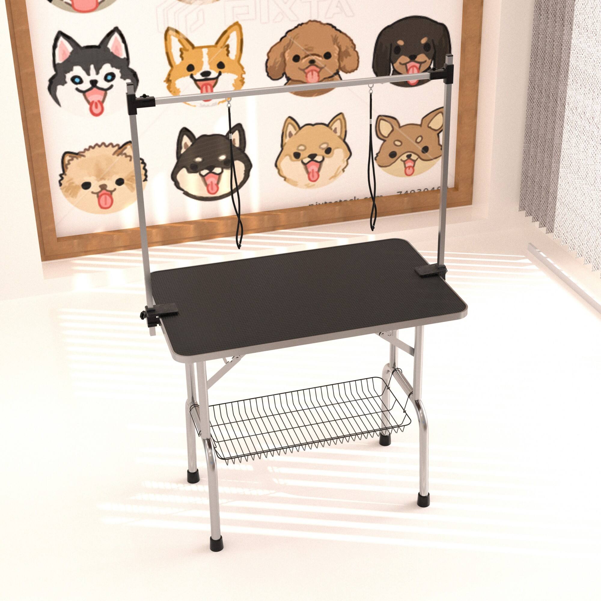 Alt View 6. Glintex - 46" Stainless steel Folding Pet Grooming Table，Dressing Table，Adjustable Arm and Storage Basket for Home and Pet Salon.
