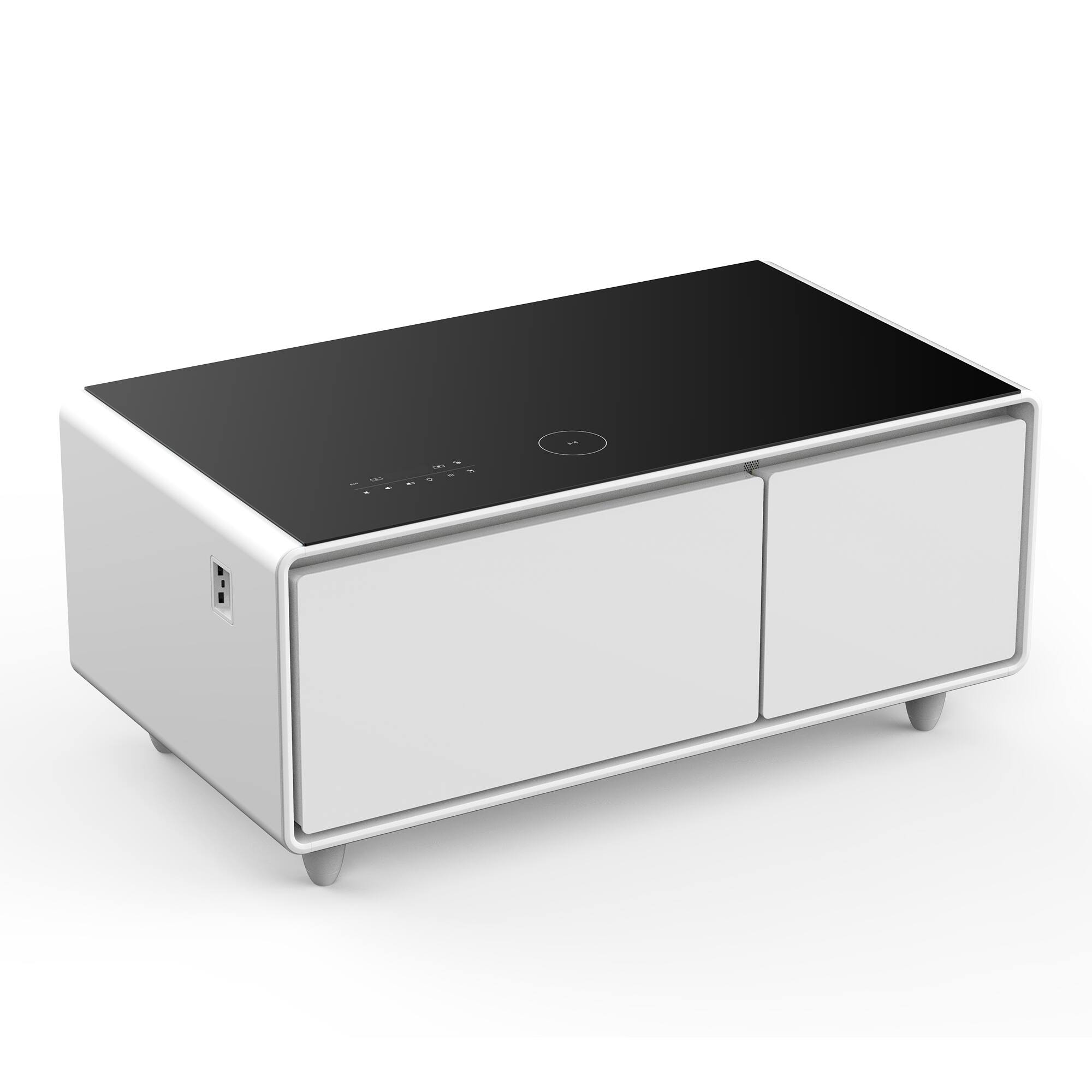 Alt View 5. TinyHomie - Modern Smart Coffee Table Built In Fridge Freezer Bluetooth Wireless Charging Usb White - White.