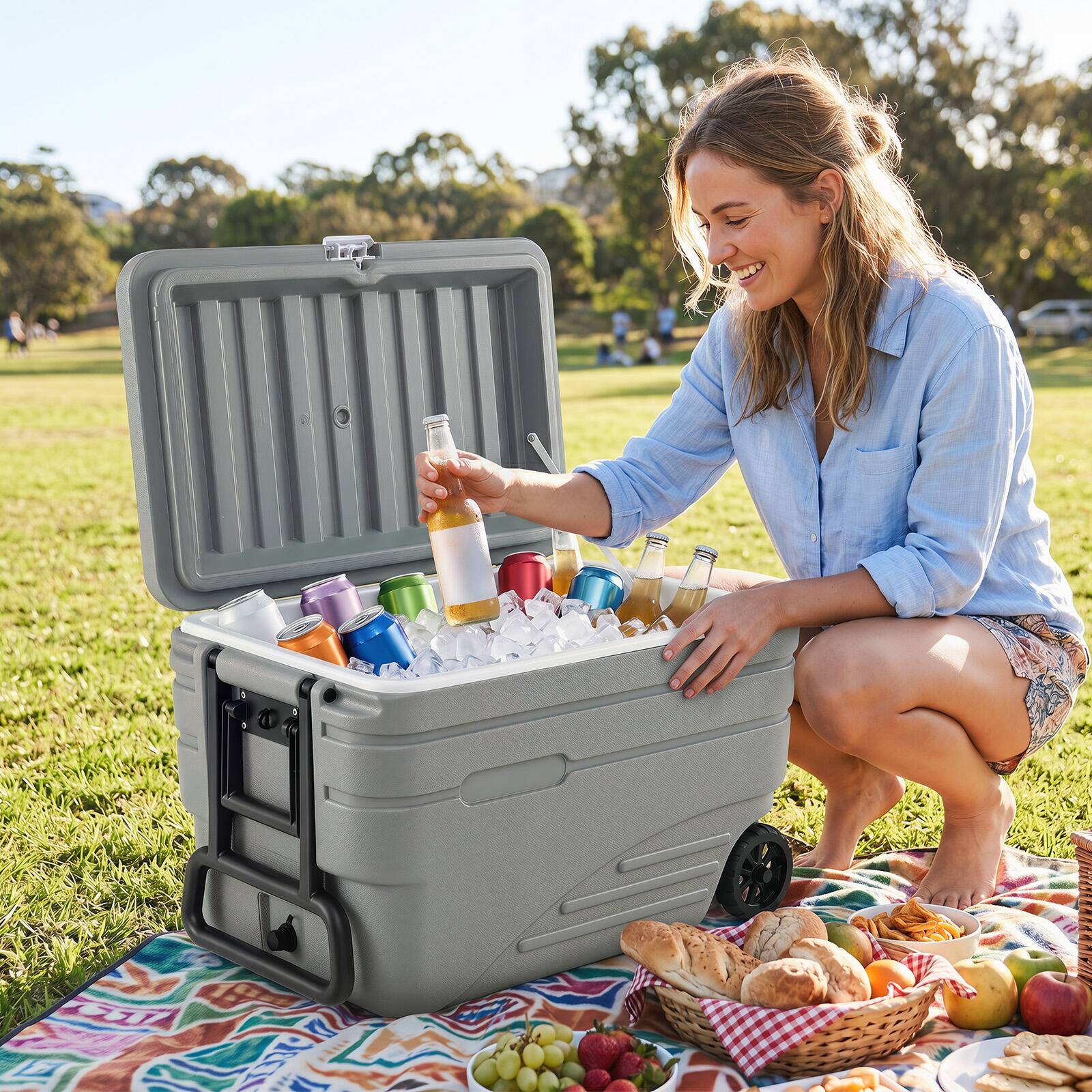 Alt View 3. Costway - Costway 84QT Portable Wheeled Ice Cooler with Foldable Pull & Carry Handles for Camping - Gray.