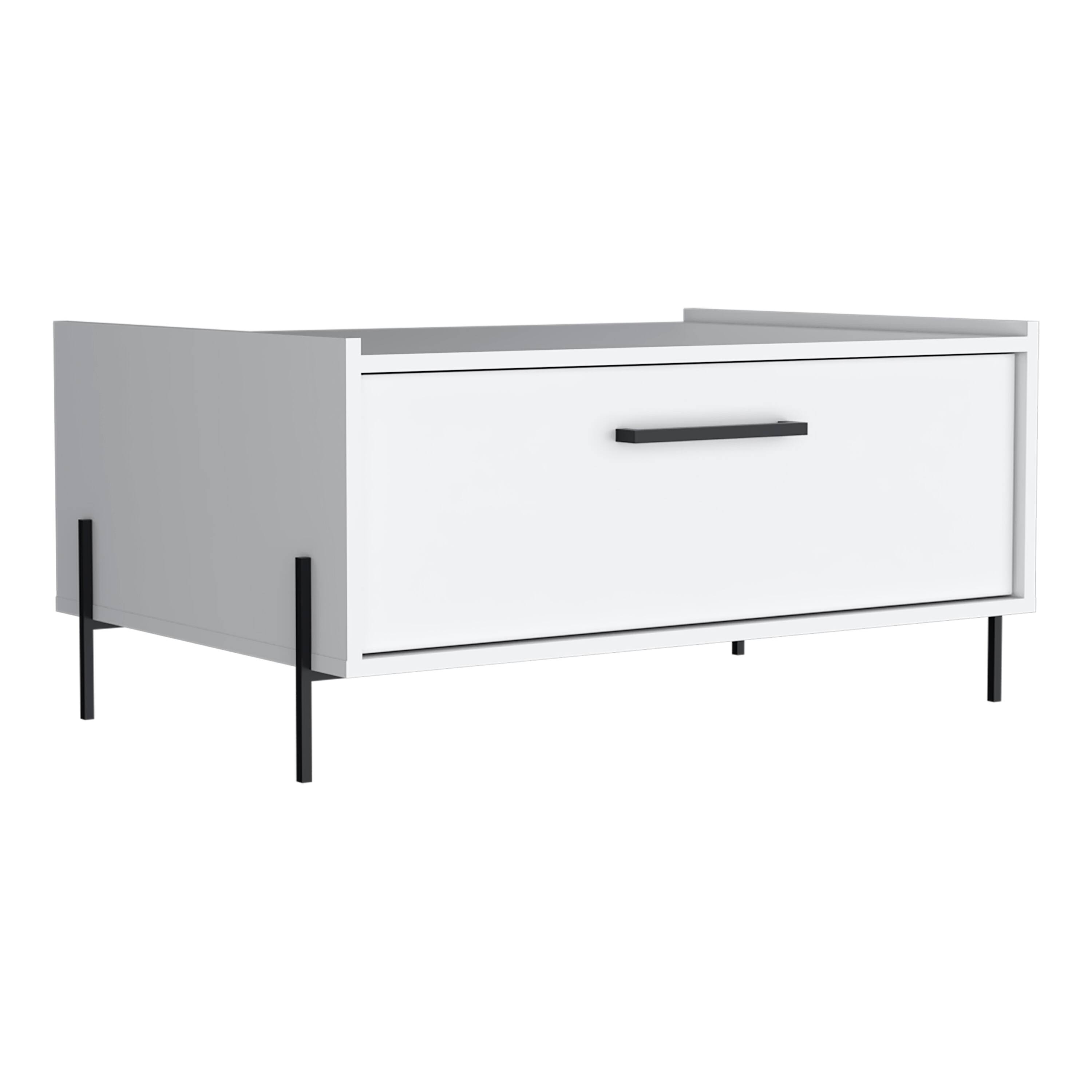 Alt View 2. TuHome - Shan 15"High Minimalistic Coffe Table With Pull Down Cabinet And Open Shelf - White.