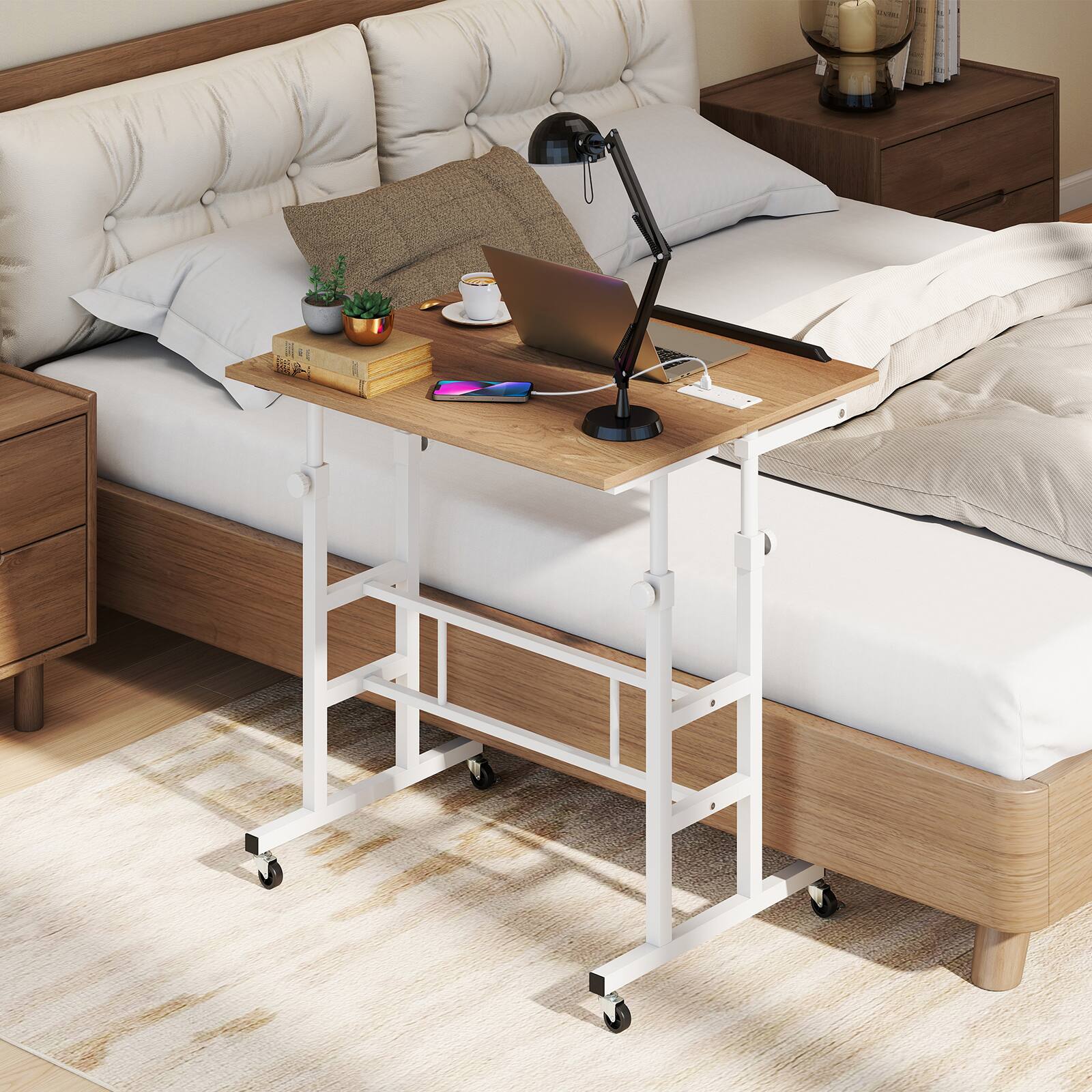 Alt View 3. Costway - Costway Mobile Stand up Desk Adjustable Computer Desk Tilting Workstation - Natural.
