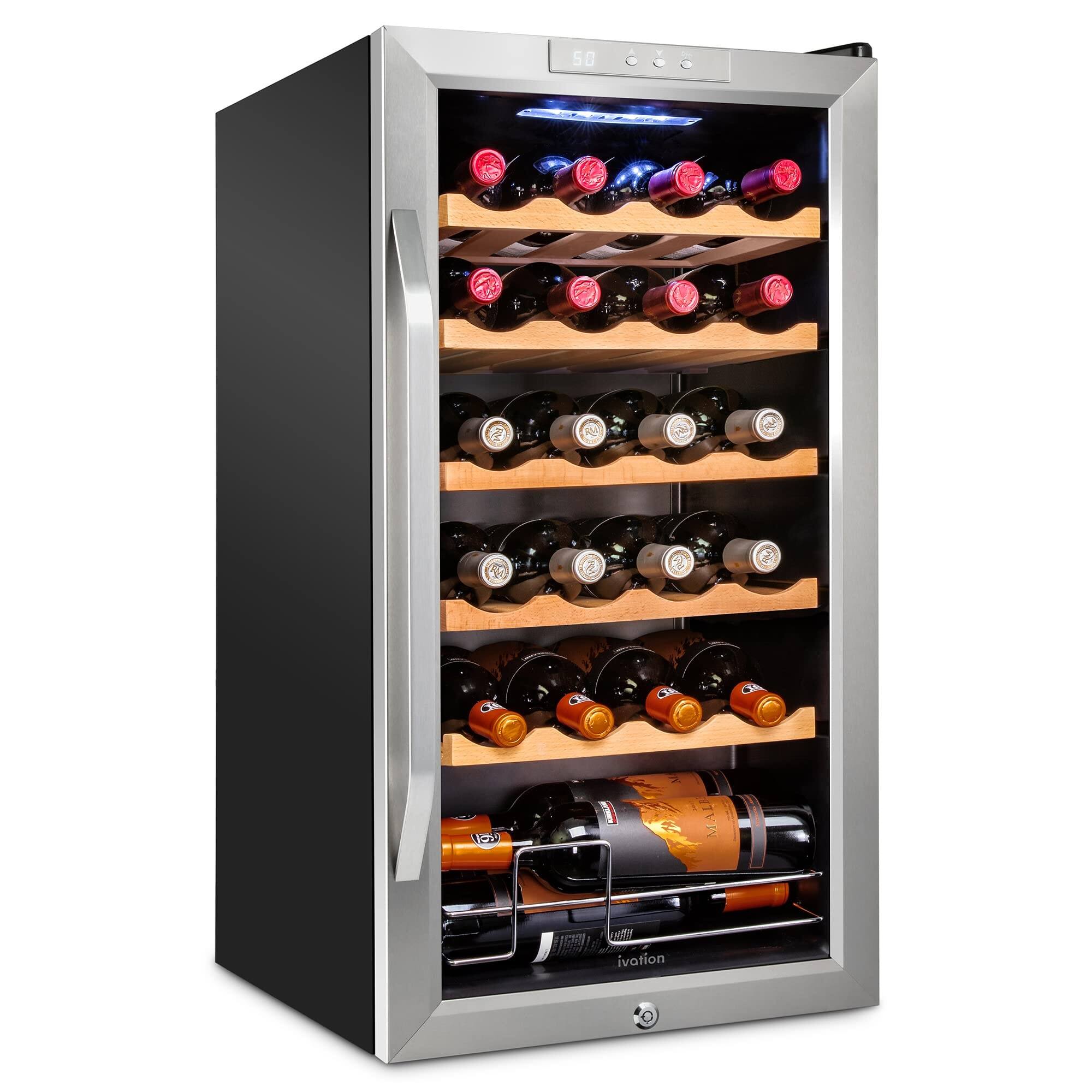 Ivation - 24 Bottle Compressor Wine Refrigerator, Freestanding Wine Cooler with Lock - Gray