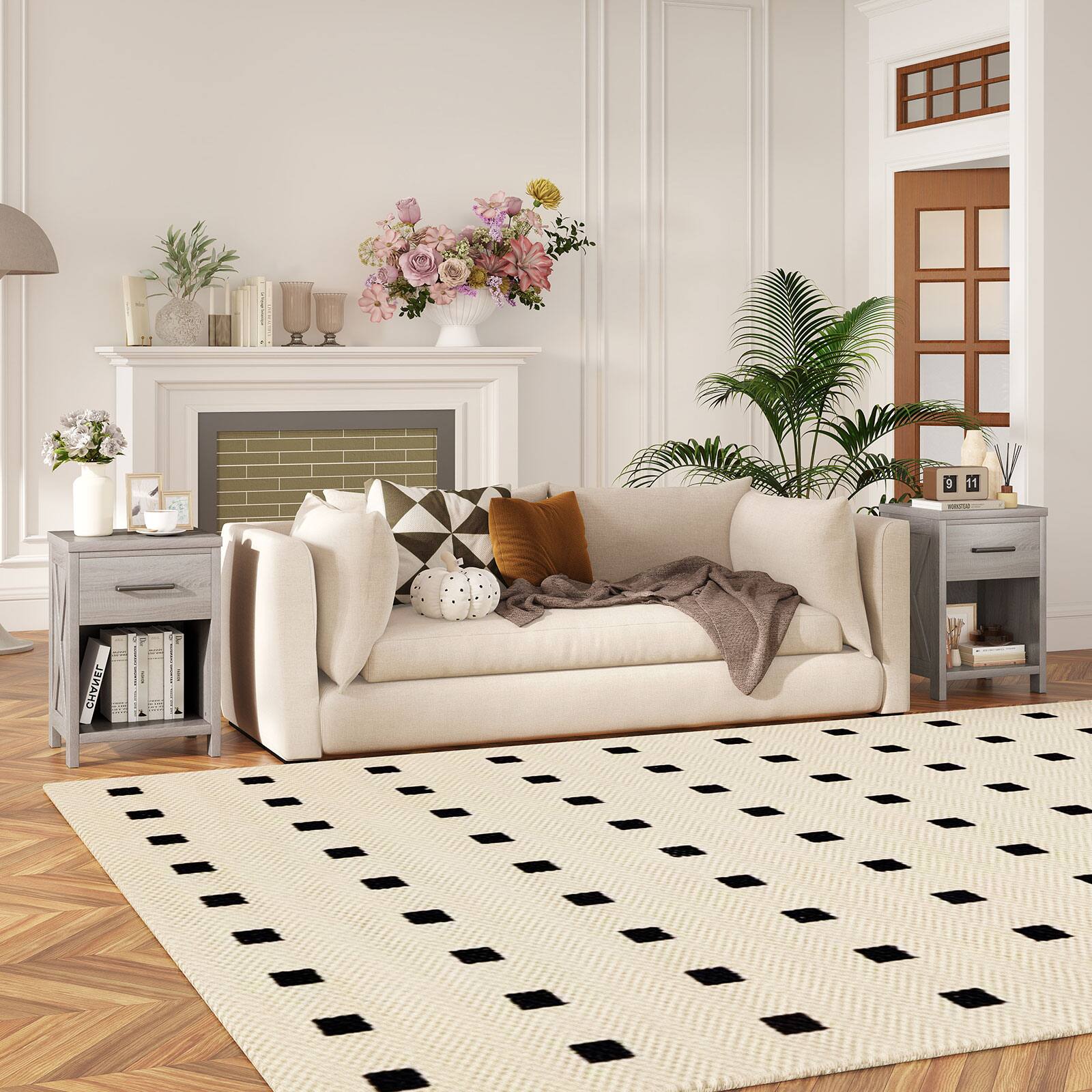 Alt View 1. Gymax - Gymax 2PCS Nightstand Sofa Side Table Rustic End Table w/Drawer Shelf for Living Room - Antique Brush White.