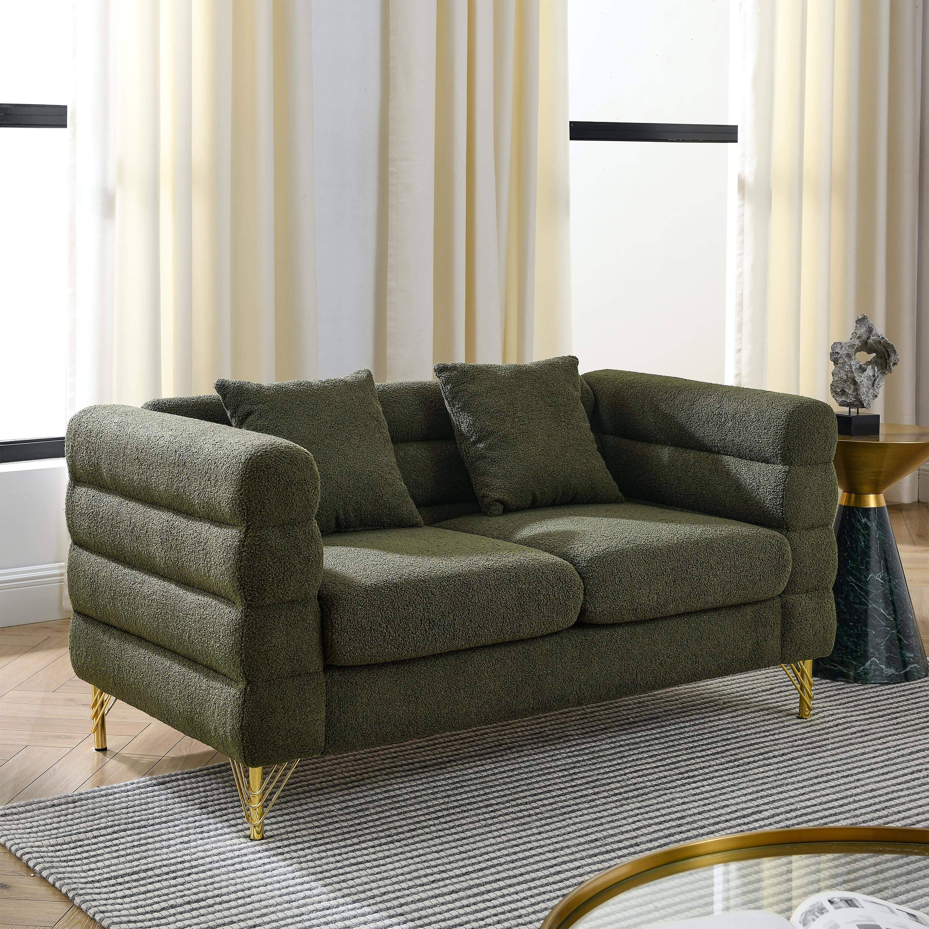 Angle. Roomtec - 60Inch Oversized 2 Seater Sectional Sofa Living Room Comfort Fabric Sectional SofaDeep Seating Sectional Sofa Soft - Green.