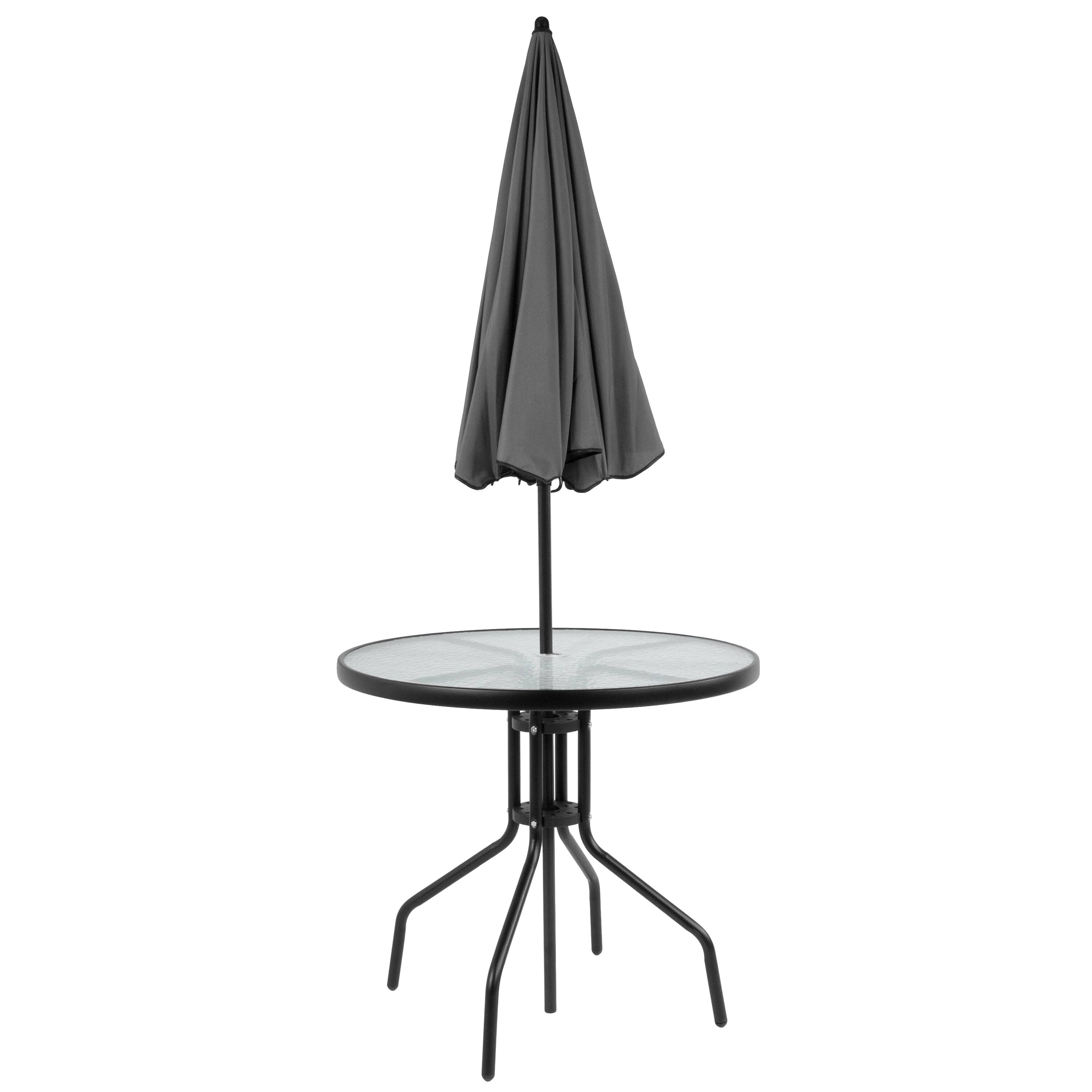 Alt View 10. Emma + Oliver - 6 Piece Patio Garden Set with Table, Umbrella and 4 Folding Chairs - Black.
