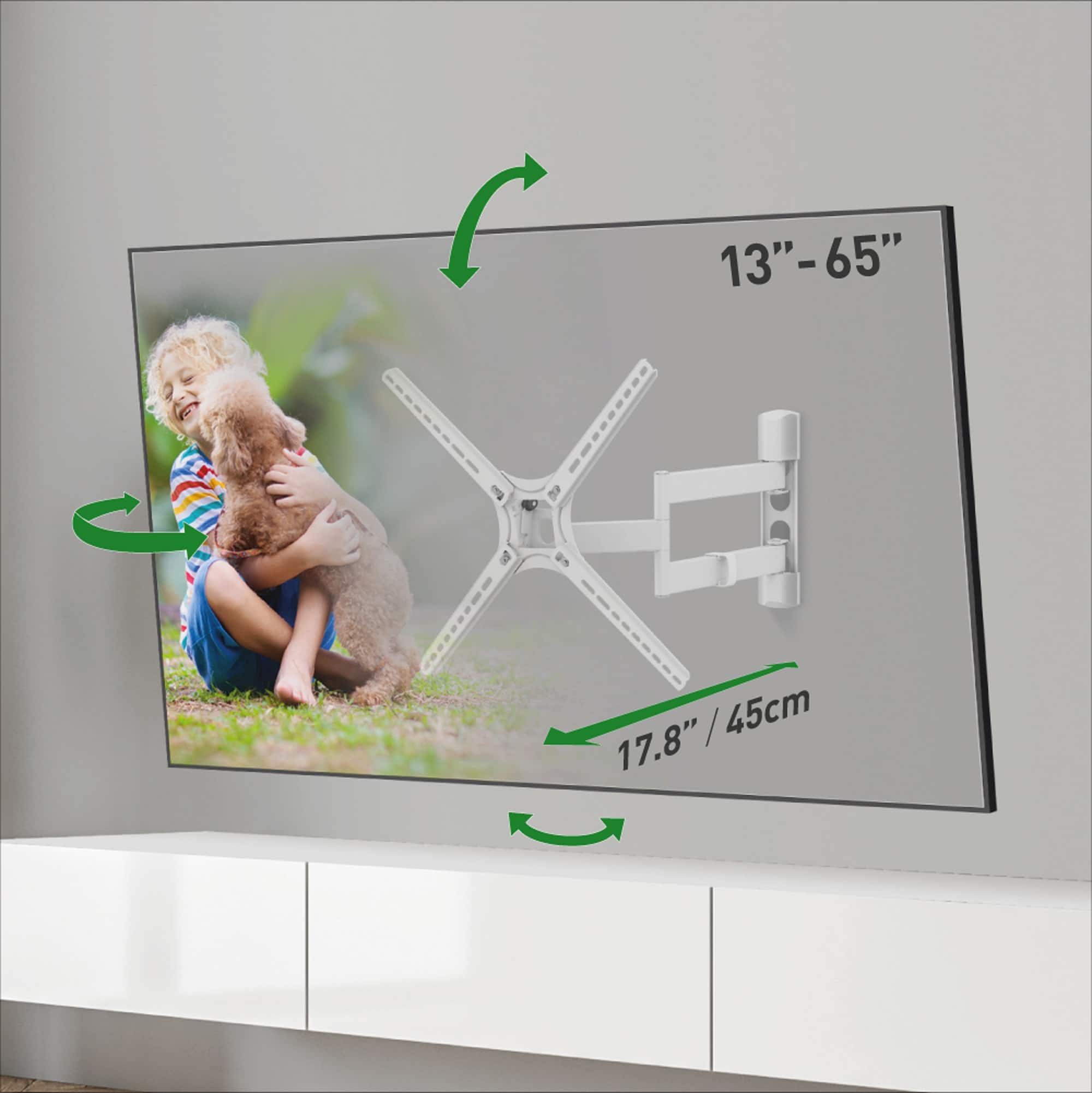 Barkan - 13-65" TV wall mount with Full motion, extension, swivel and tilt - White