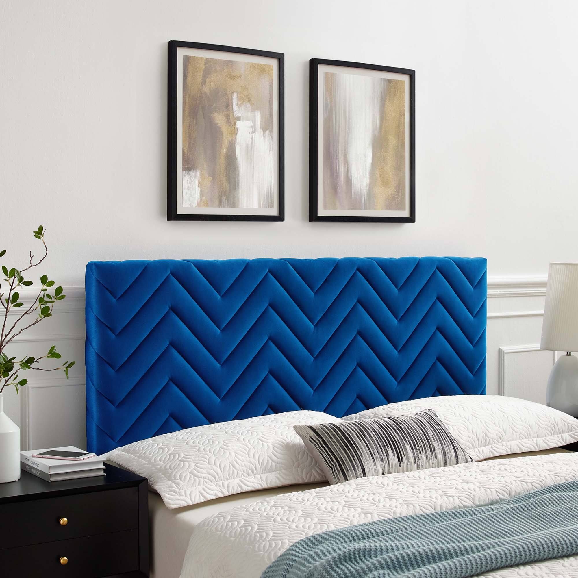 Mercy Chevron Tufted Performance Velvet Twin Headboard by Modway Navy ...