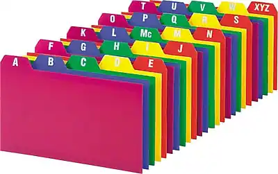 Front. Oxford - Oxford Alpha Card Guides, Assorted Colors, 3" x 5", 25/Set (73153) - Assorted.