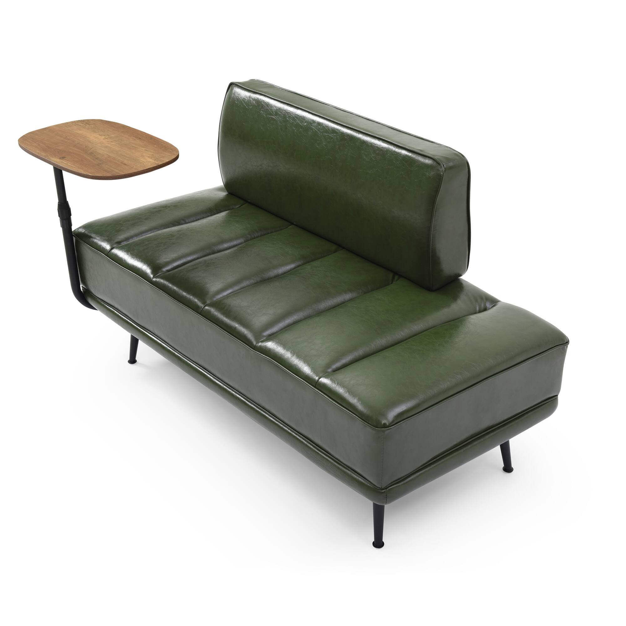 Back. GOODSILO - Modern Upholstered Bench with Swivel Tray and Side Table for Bedroom and Living Room - Green.