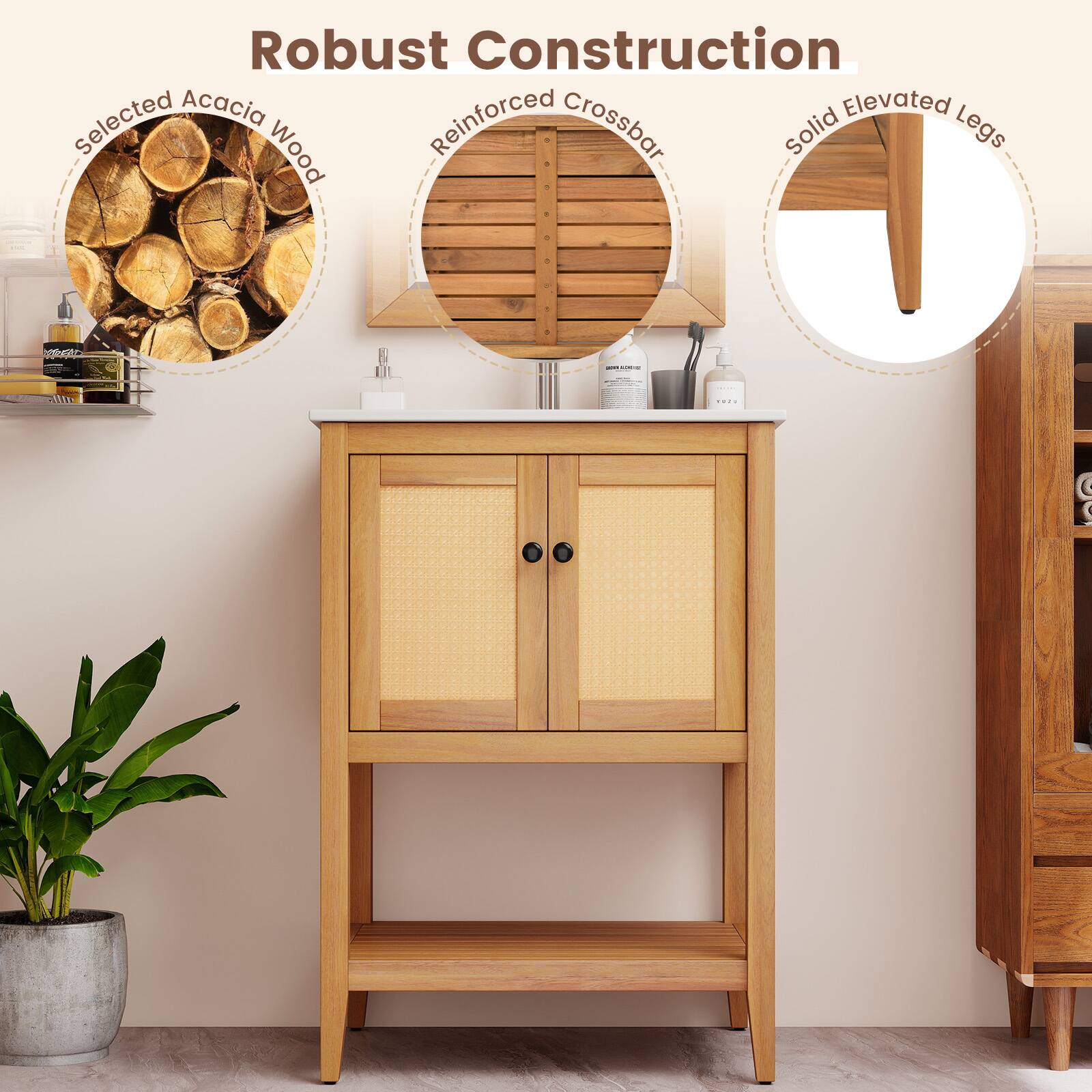 Robust Construction

- Selected Acacia Wood
- Reinforced Crossbar
- Solid Elevated Legs