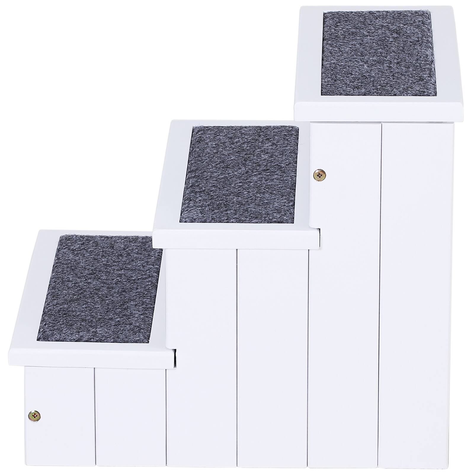 Alt View 4. Pawhut - 3 Step Wooden Carpeted Non Slip Pet Stairs Ramp for Cats and Small Dogs - White.
