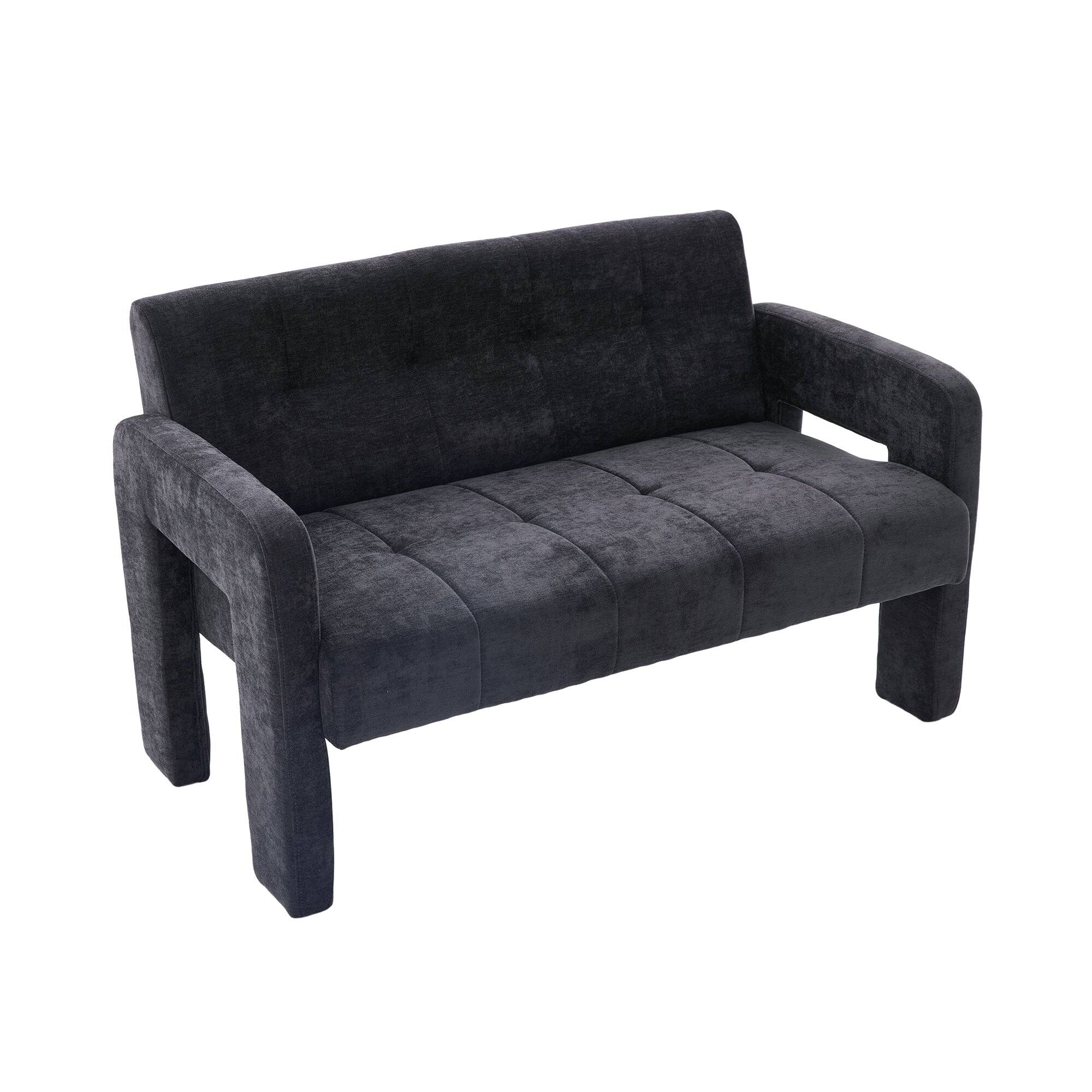 Front. Boyel Living - Nordic Modern Double Armchair Compact Upholstered Two Seater Sofa with Dual Armrests for Living Room and Bedroom Black - Black.