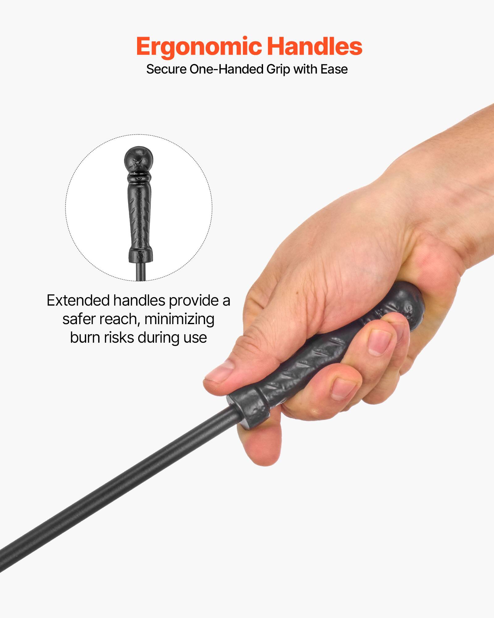 Ergonomic Handles  
Secure One-Handed Grip with Ease  

Extended handles provide a safer reach, minimizing burn risks during use