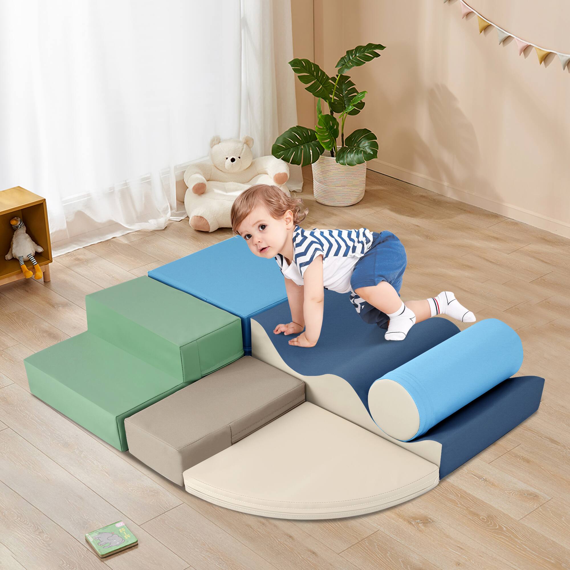 Left. Siljoy - 6-in-1 Soft Foam Climb & Crawl Playset, Kids Indoor Play Structure, Velcro Fastening, Easy Clean, for Toddlers - Colorful.