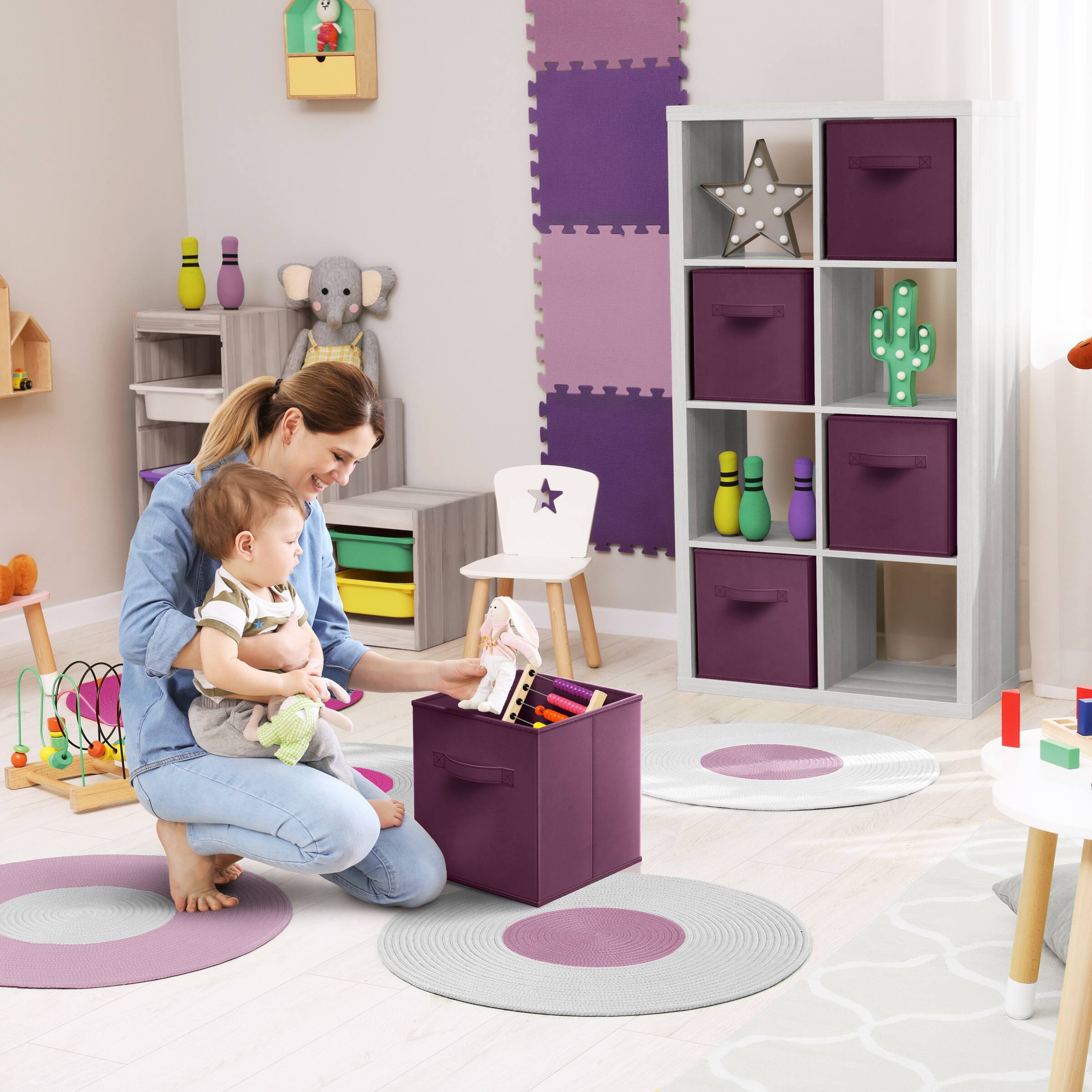 Alt View 4. Sorbus - Sorbus Fabric Storage Cubes, 8 Foldable Storage Bins for Organizing Pantry, Cubbies, Toy Box, Clothes Storage - Purple.