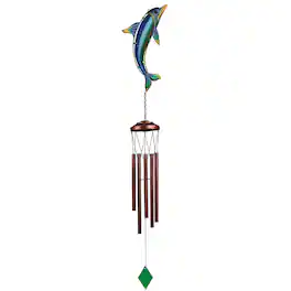 FC Design - 40" Long Blue Dolphin Wind Chime Outdoor Patio or Garden Hanging Decoration - Multi-Color