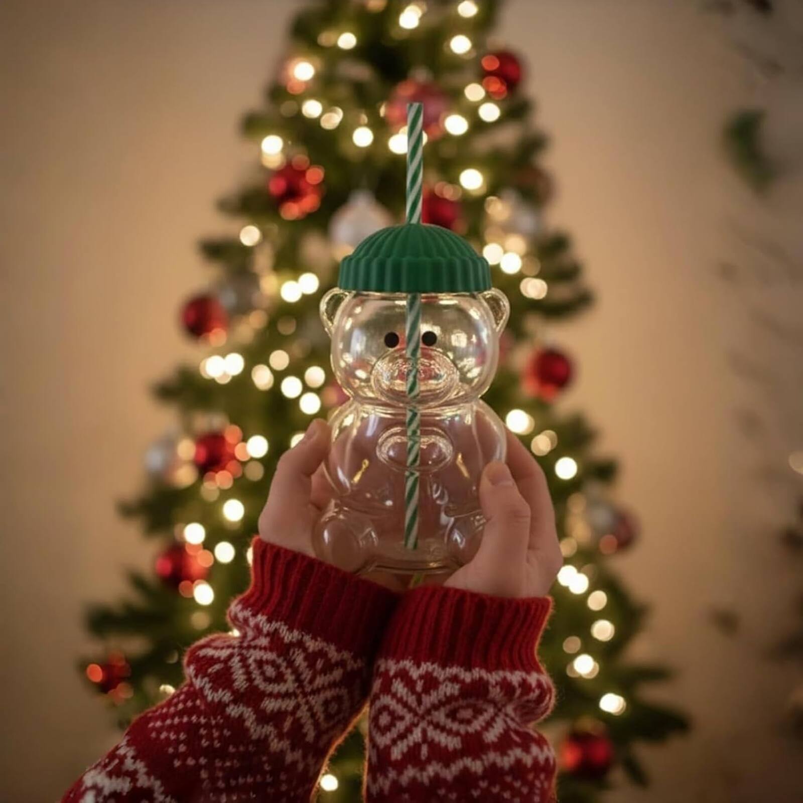 Back. Giantpower - 20oz Teddy Bear Cup with Straw Cute Coffee Mug - Clear.