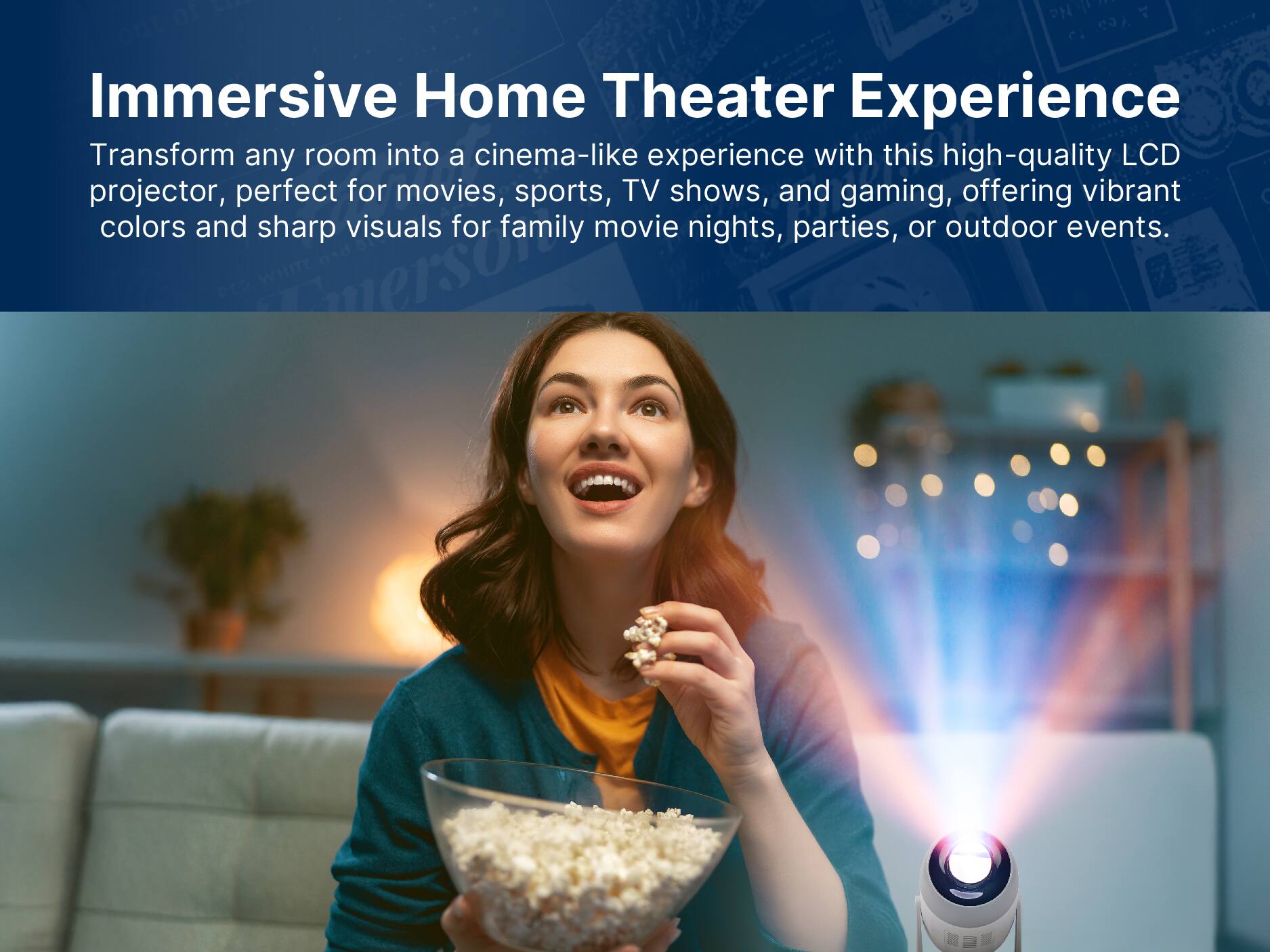 Immersive Home Theater Experience
Transform any room into a cinema-like experience with this high-quality LCD projector, perfect for movies, sports, TV shows, and gaming, offering vibrant colors and sharp visuals for family movie nights, parties, or outdoor events.