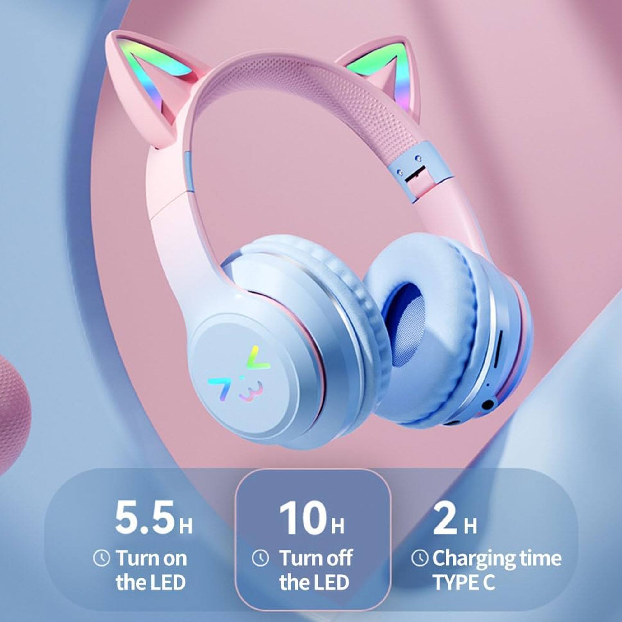 - L 7 5.5 H Turn on the LED
- 10 H Turn off the LED
- 2 H Charging time
- TYPE C