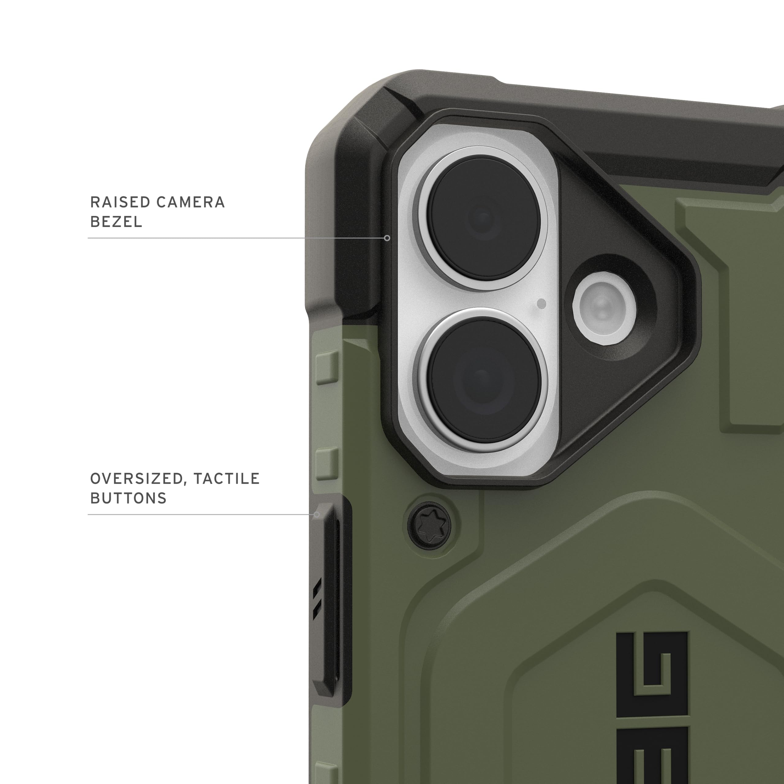 RAISED CAMERA BEZEL, OVERSIZED, TACTILE BUTTONS